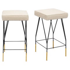 Tabourets de bar vintage italien par Carlo di Carli, laiton et acier, 1980
