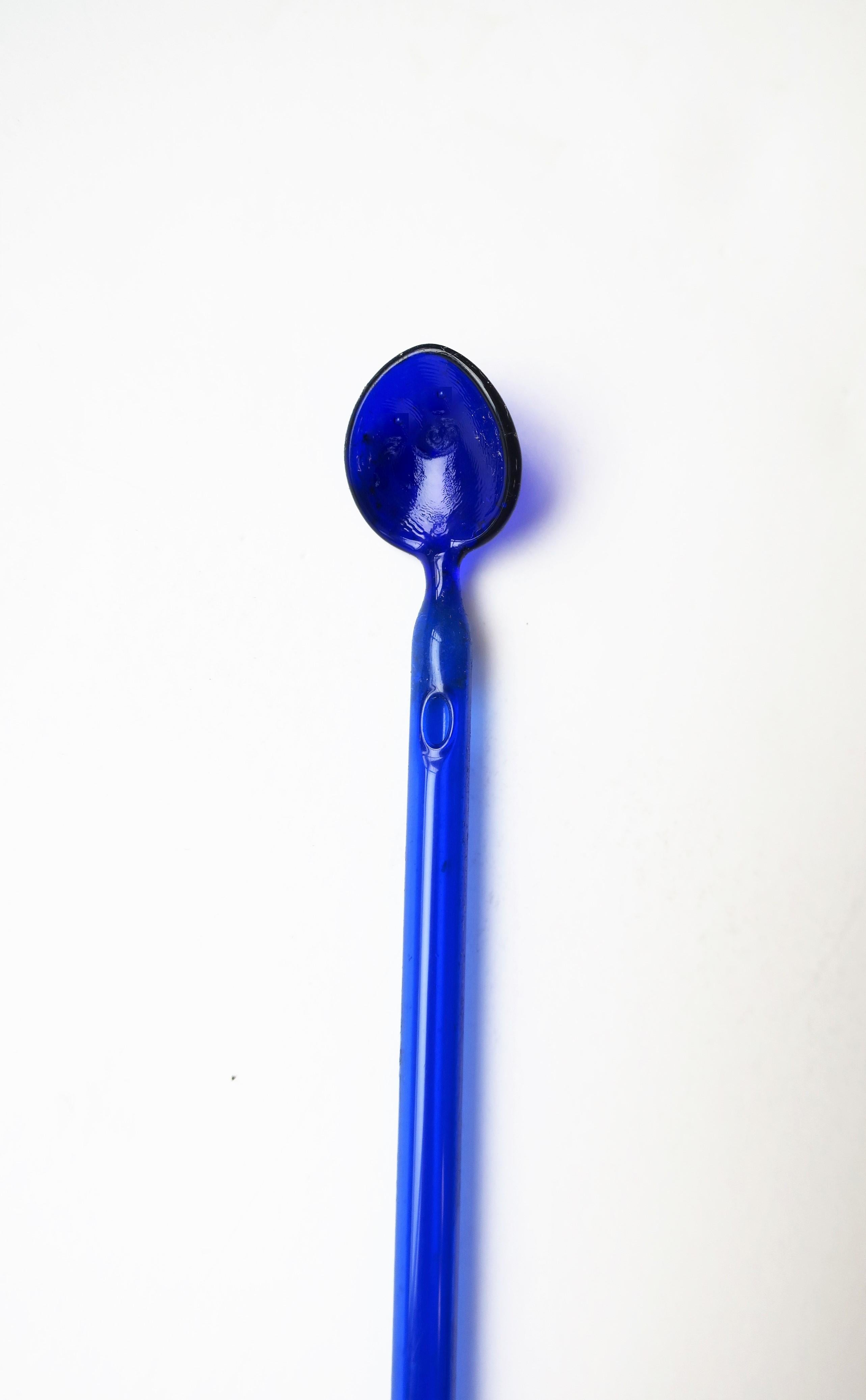 Vintage Italian Barware Blue Art Glass Cocktail Stirrers Straw Spoon, Set of 5 2
