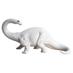 Vintage Italian Bassano Ceramic Dinosaur Sculpture - White Pottery Brontosaurus