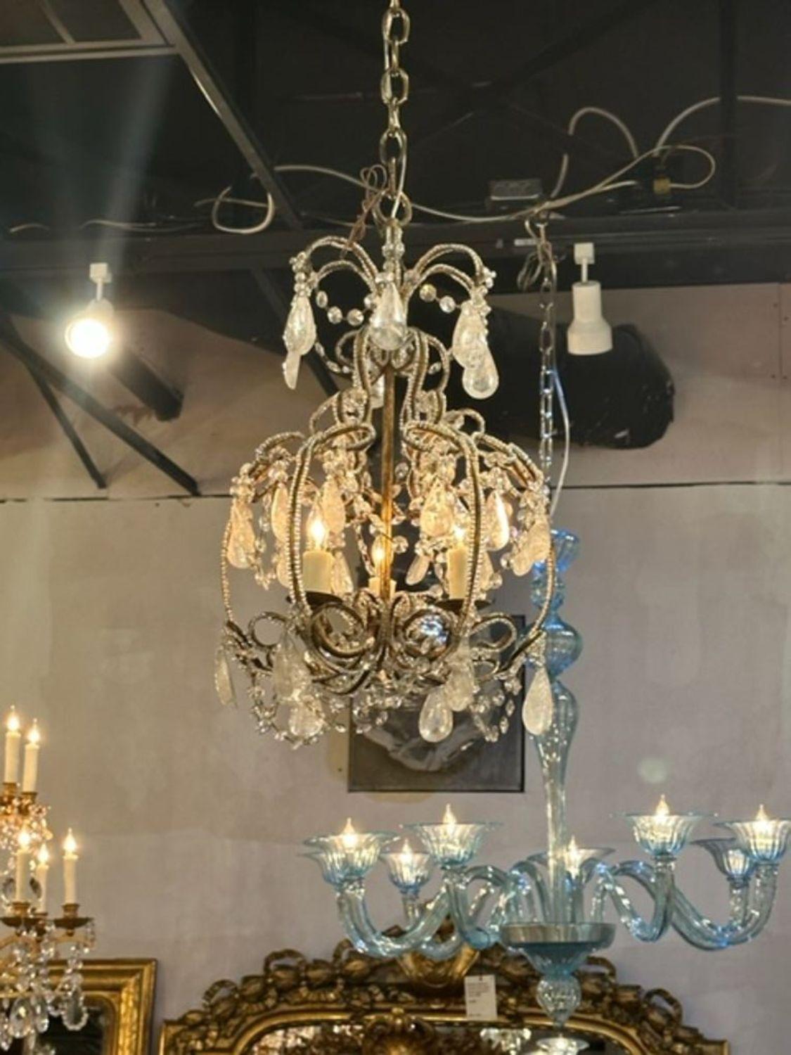 Gorgeous petite vintage beaded and rock crystal 3 light pendant. Adds a real touch of elegance to a small space!