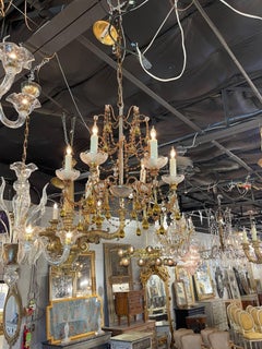 Vintage Italian Beaded Crystal and Amber Chandelier