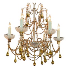 Lampadario italiano vintage in cristallo e ambra con perline