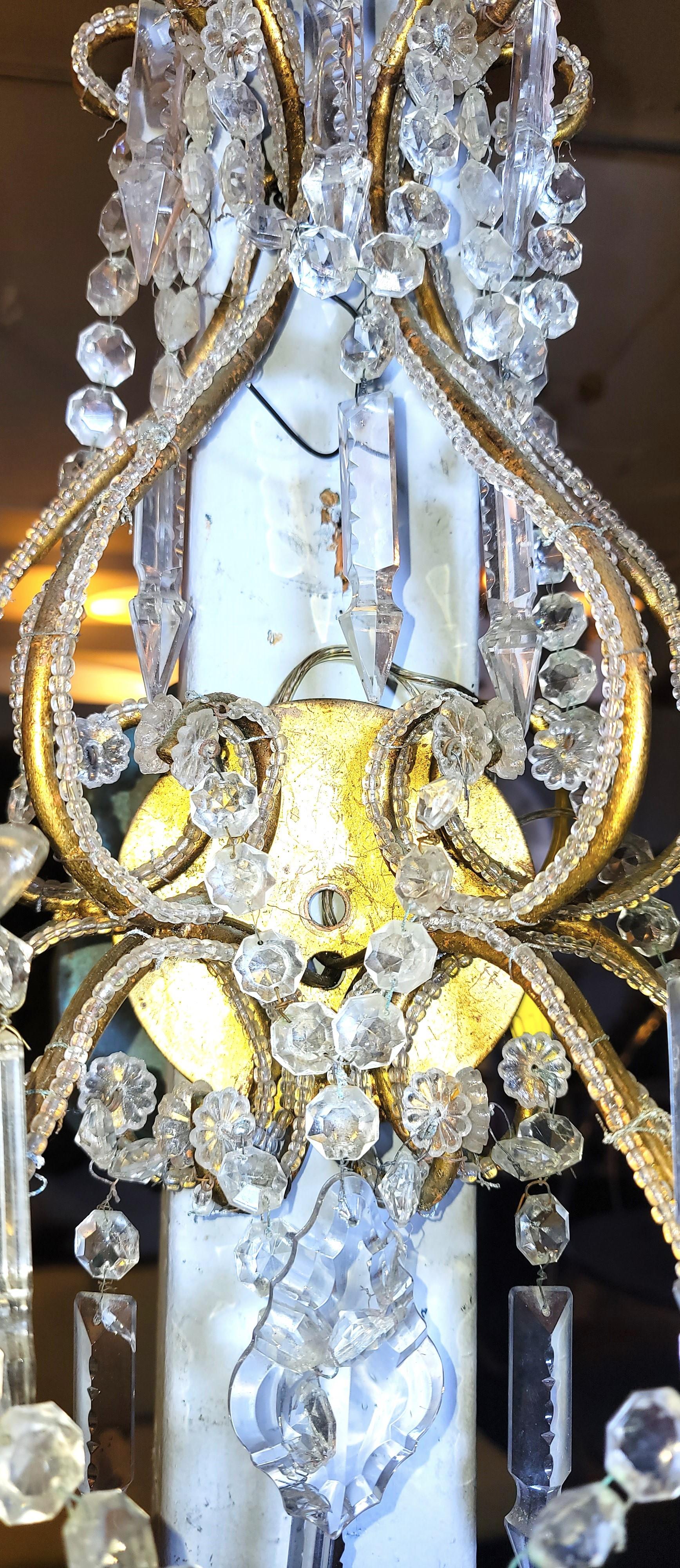 20th Century Vintage Italian Beaded Crystal and Brass Sconce