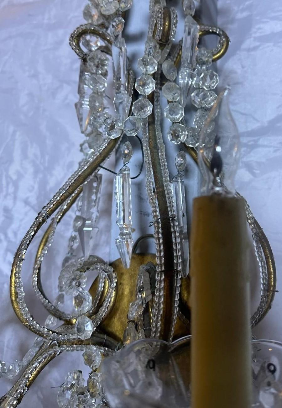 Vintage Italian Beaded Crystal and Brass Sconce 5