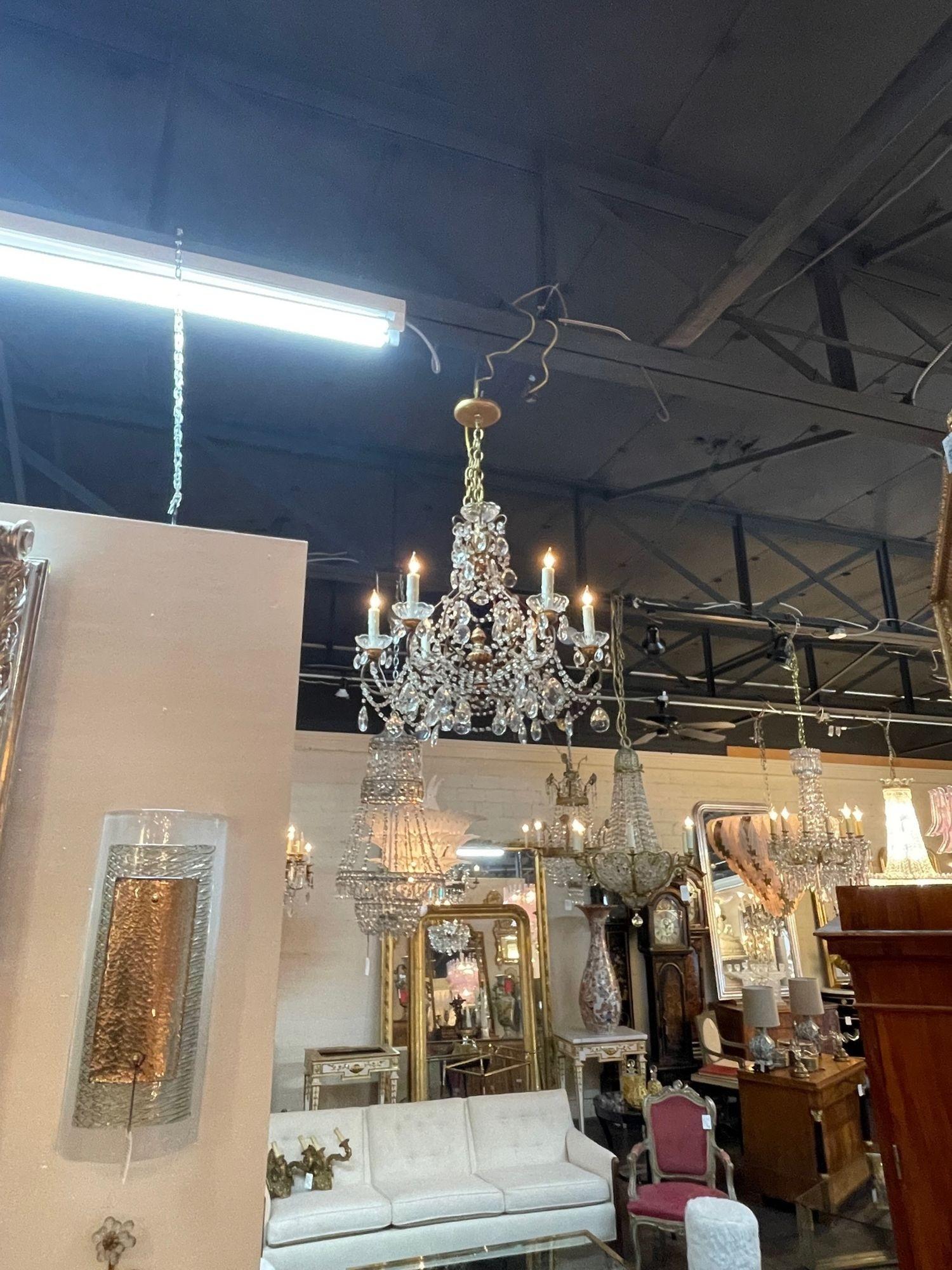 Vintage Italian Beaded Crystal and Giltwood Chandelier In Good Condition For Sale In Dallas, TX