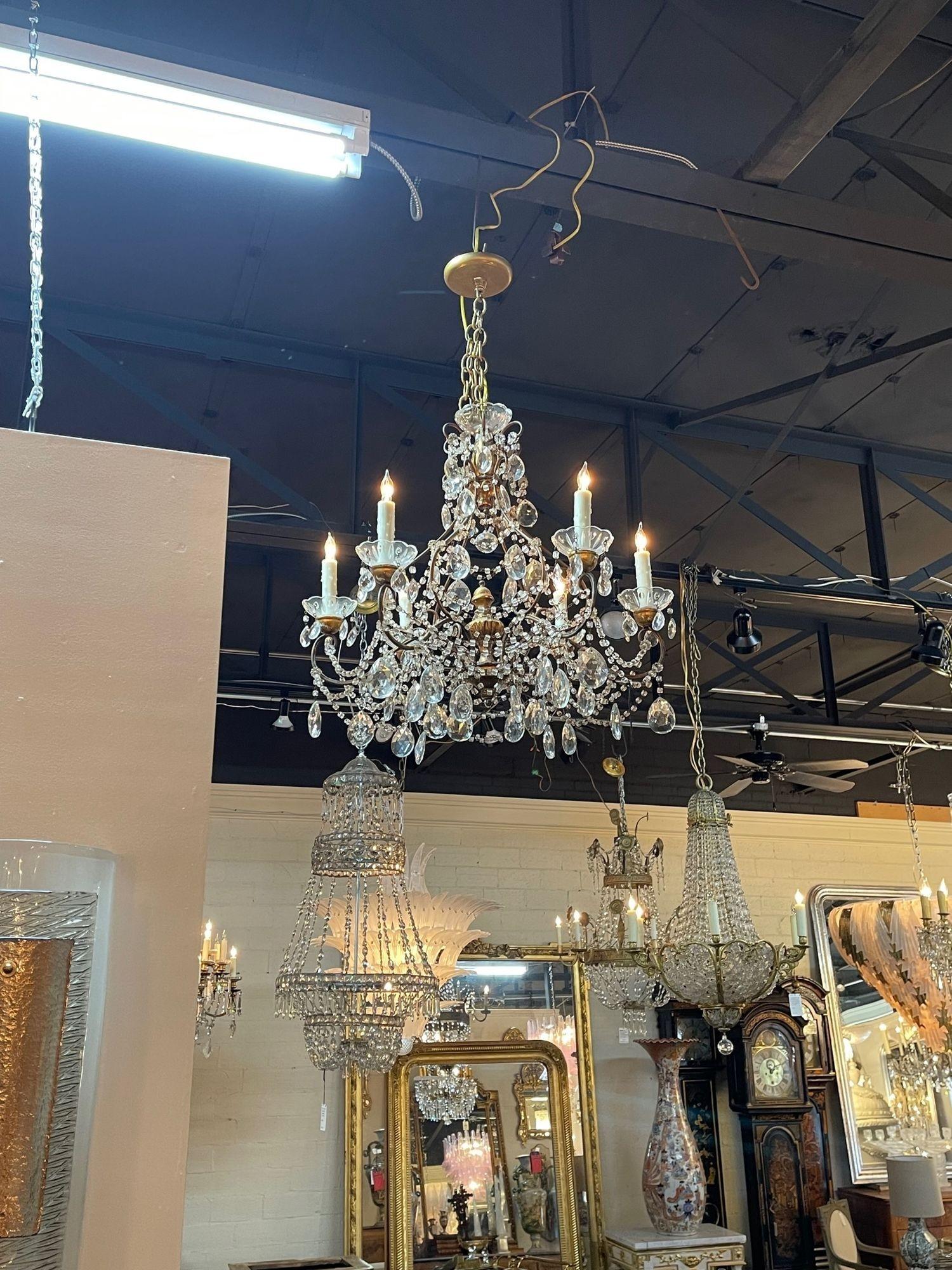 Vintage Italian Beaded Crystal and Giltwood Chandelier For Sale 4