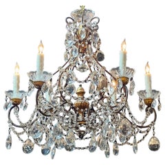 Vintage Italian Beaded Crystal and Giltwood Chandelier