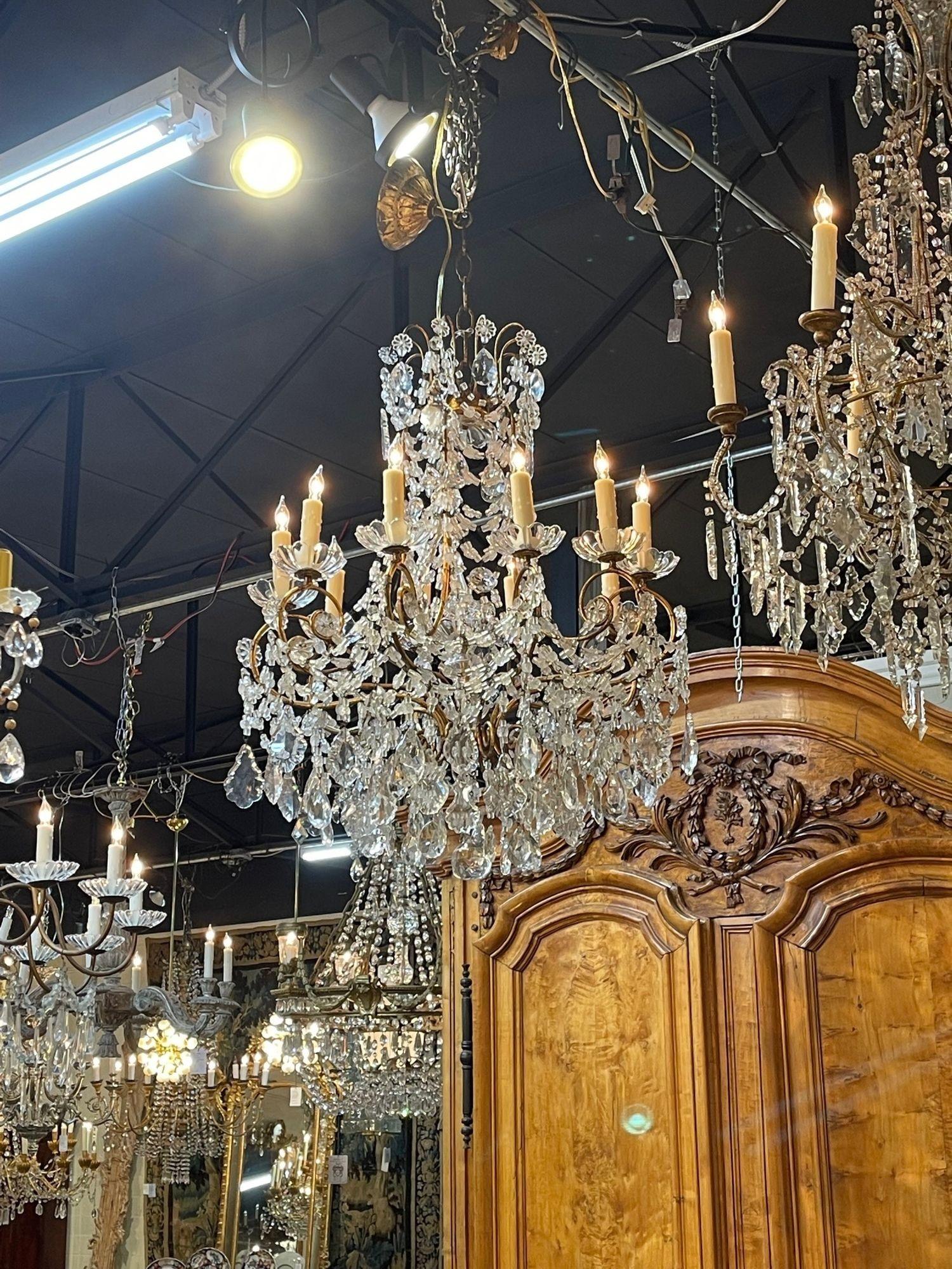 Very fine vintage Italian beaded crystal chandelier with 10 lights. An elegant piece with a plethora of glistening crystals. So pretty!!