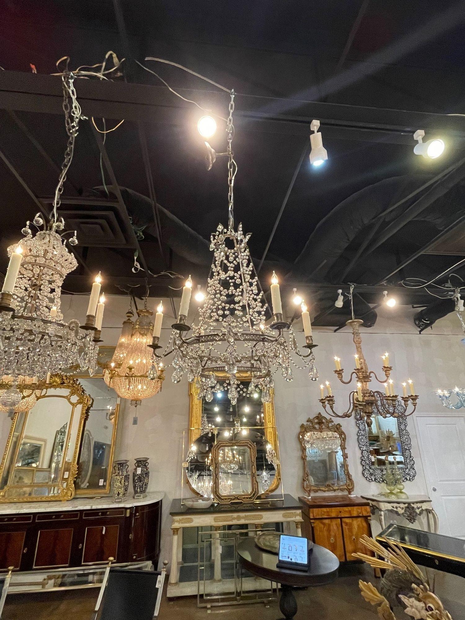 Vintage Italian Beaded Crystal Chandelier with Tear Drops In Good Condition For Sale In Dallas, TX