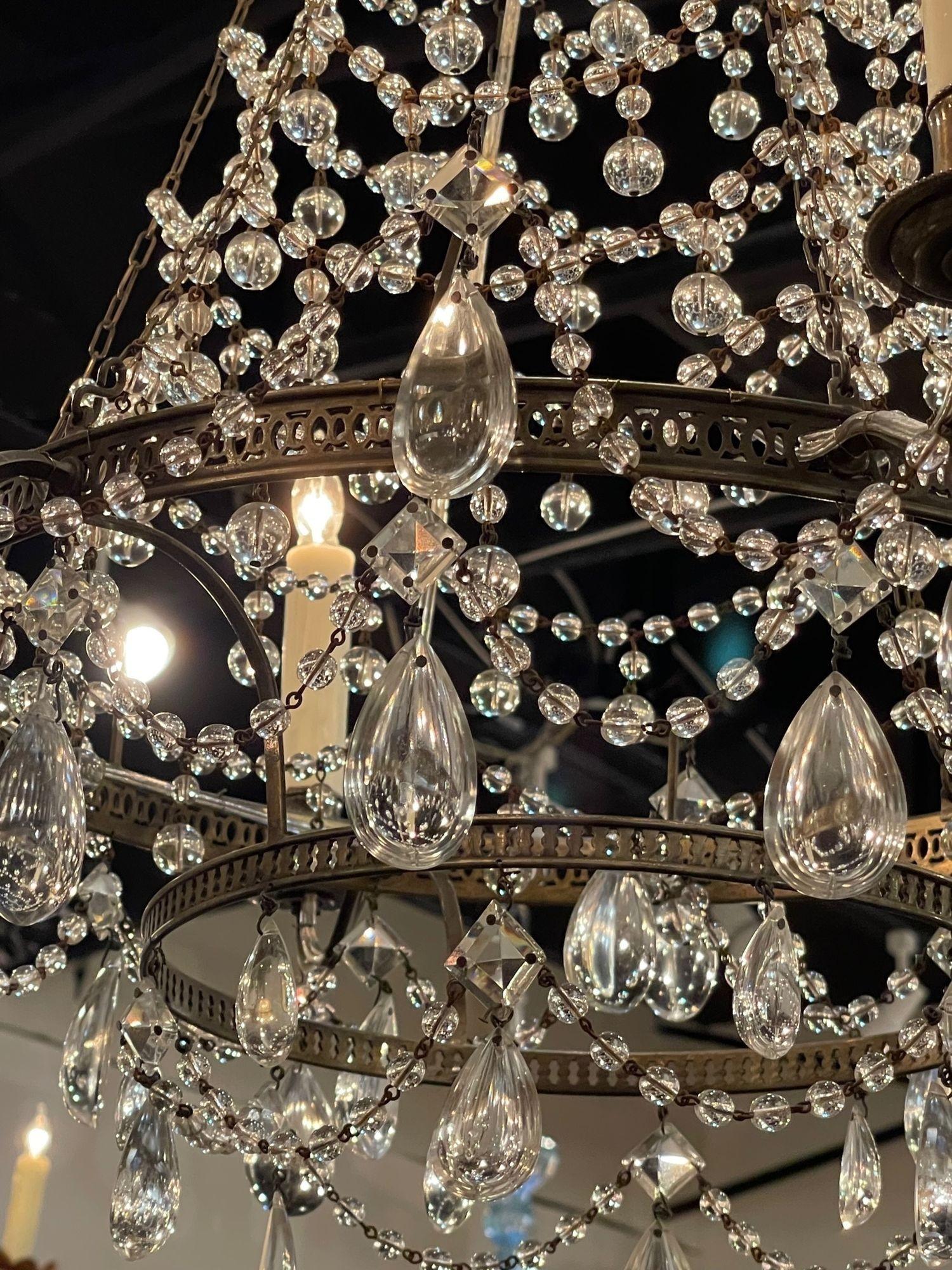 20th Century Vintage Italian Beaded Crystal Chandelier with Tear Drops For Sale