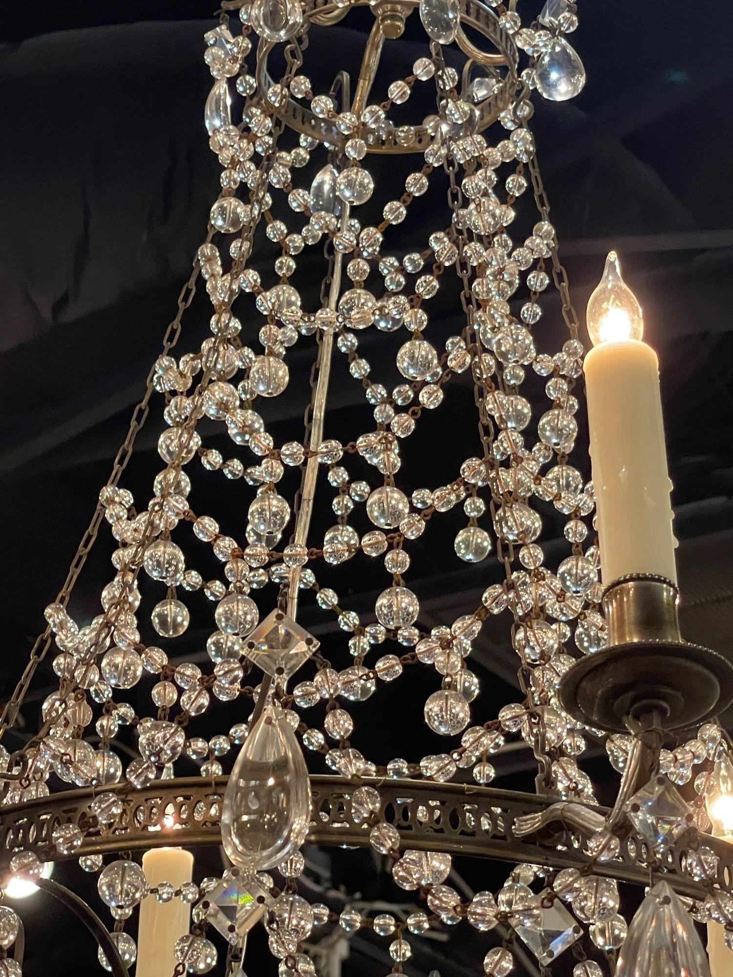 Vintage Italian Beaded Crystal Chandelier with Tear Drops For Sale 1