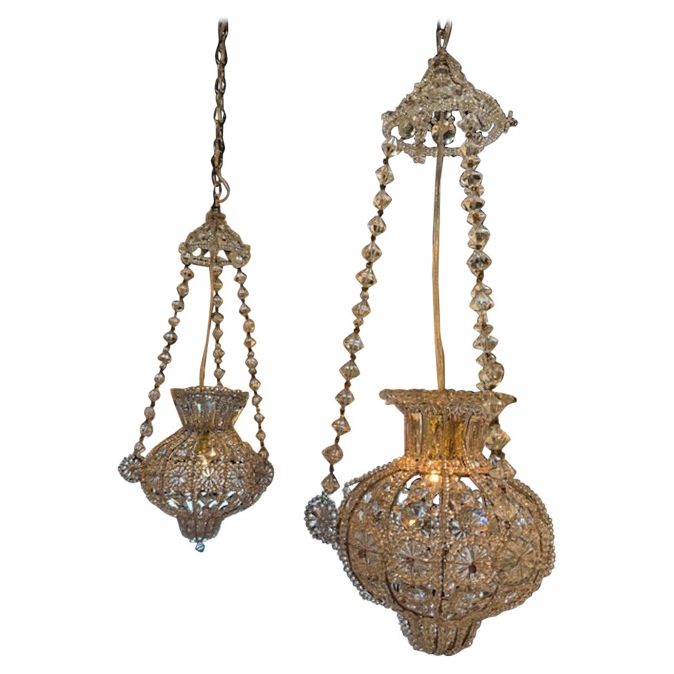Vintage Italian Beaded Crystal Pendant Chandeliers For Sale