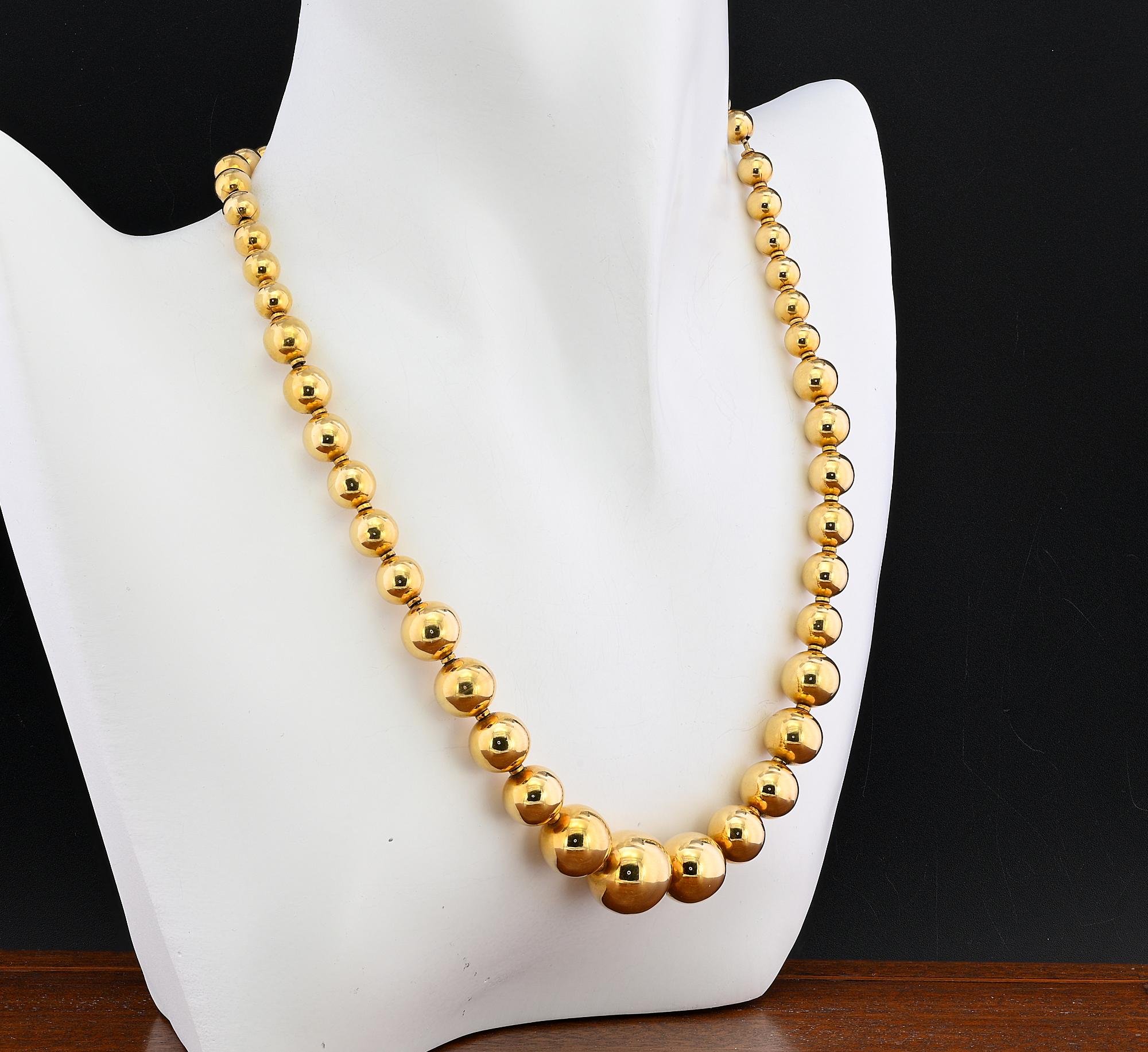 Vintage Italian Beaded Necklace 45 Grams 18 KT Gold In Good Condition For Sale In Napoli, IT