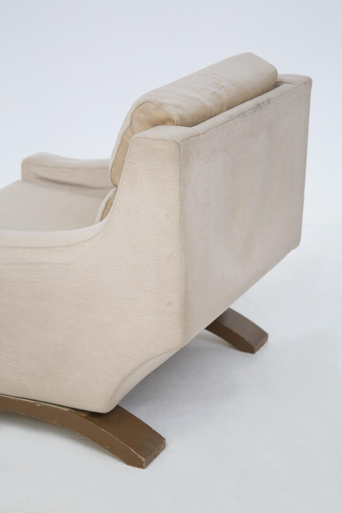 Vintage Italian Beige Velvet and Wooden Armchairs 2