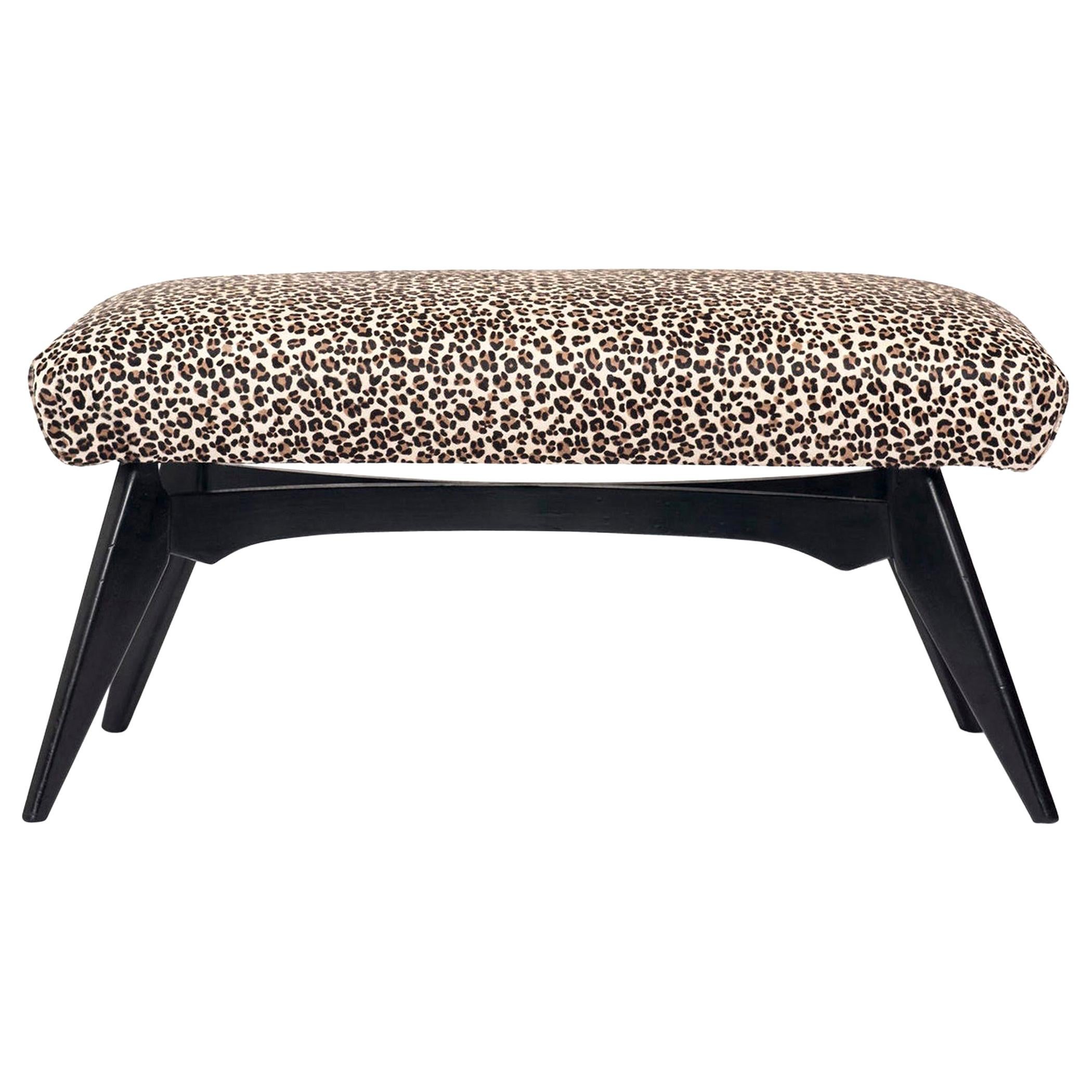 Vintage Italian Bench in Leopard Print Hair Hide For Sale