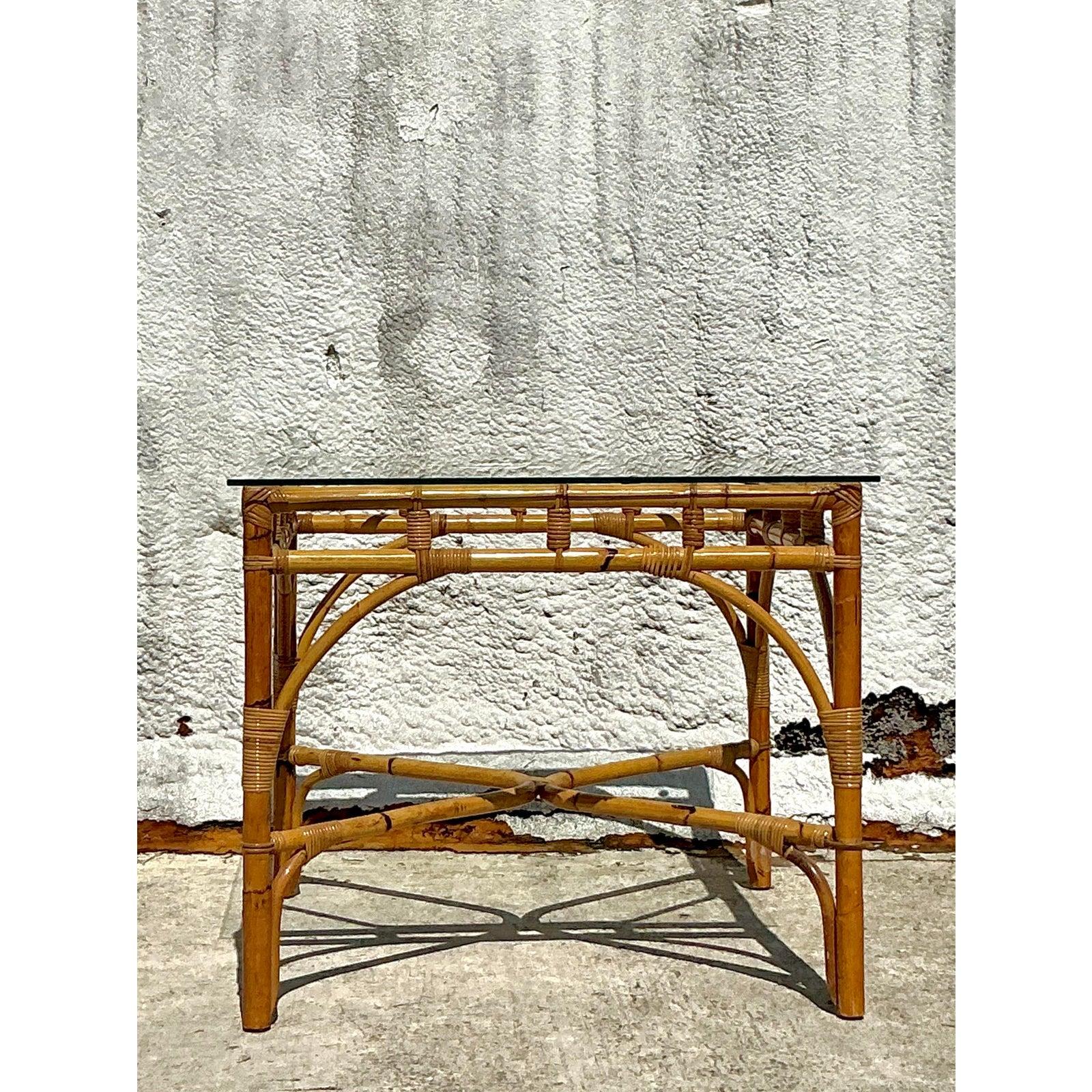 Minimalist Vintage Italian Bent Bamboo Game Table For Sale