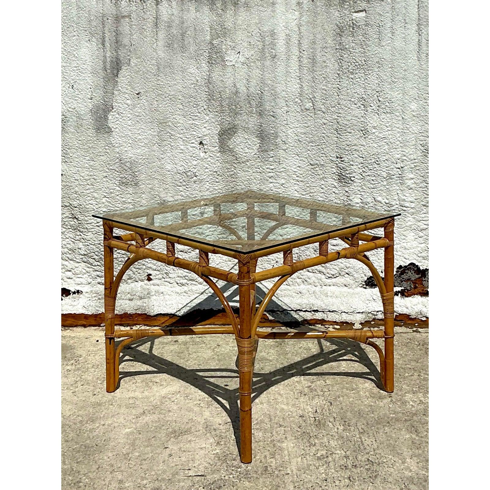 Vintage Italian Bent Bamboo Game Table In Good Condition For Sale In West Palm Beach, FL