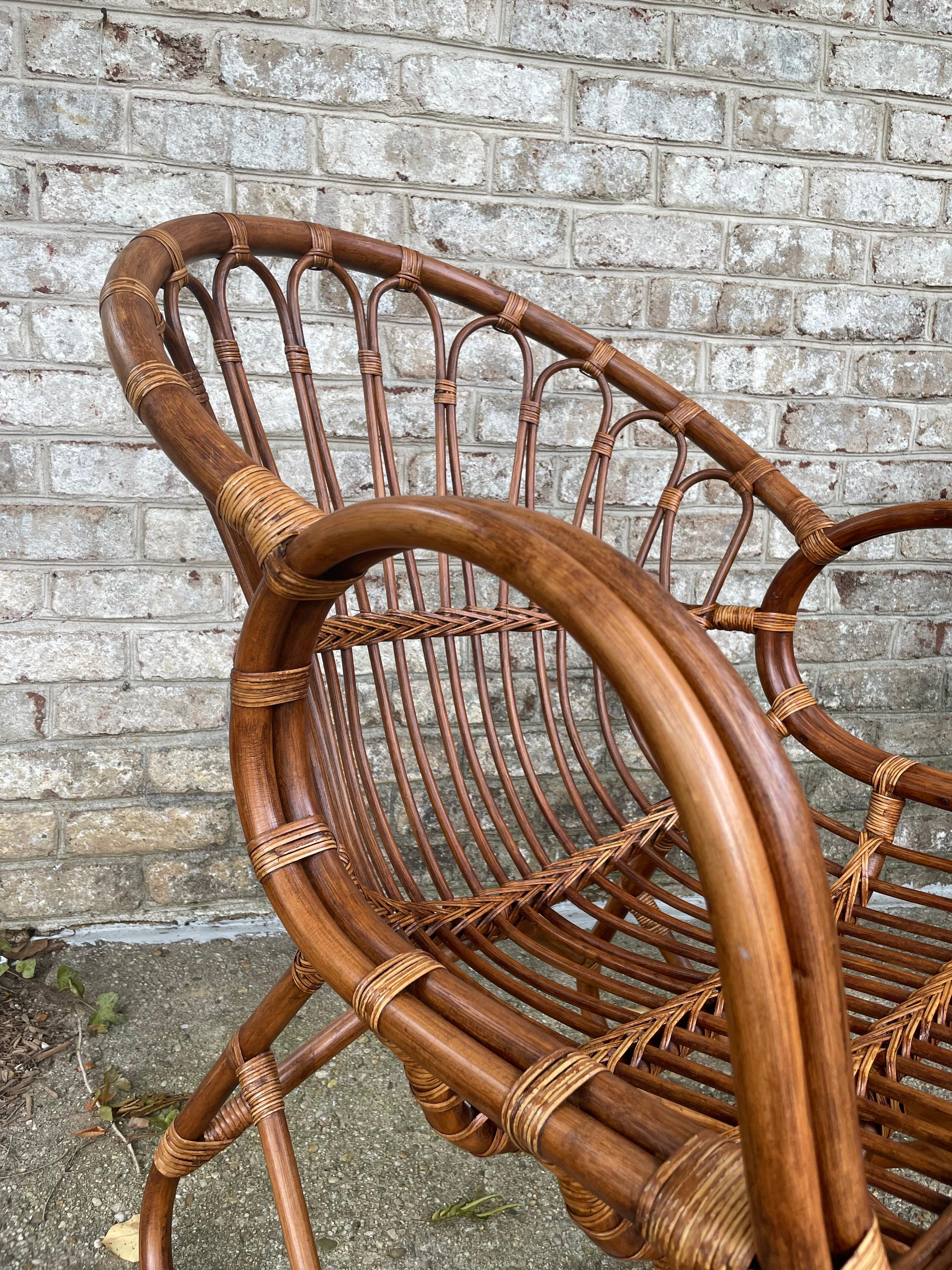 Vintage Italian Bent Bamboo & Rattan Armchairs, Pair In Good Condition In East Hampton, NY