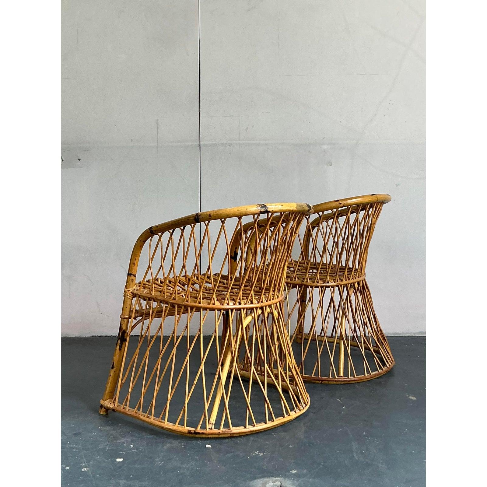 Vintage Italian Bent Rattan Armchairs - A Pair For Sale 2