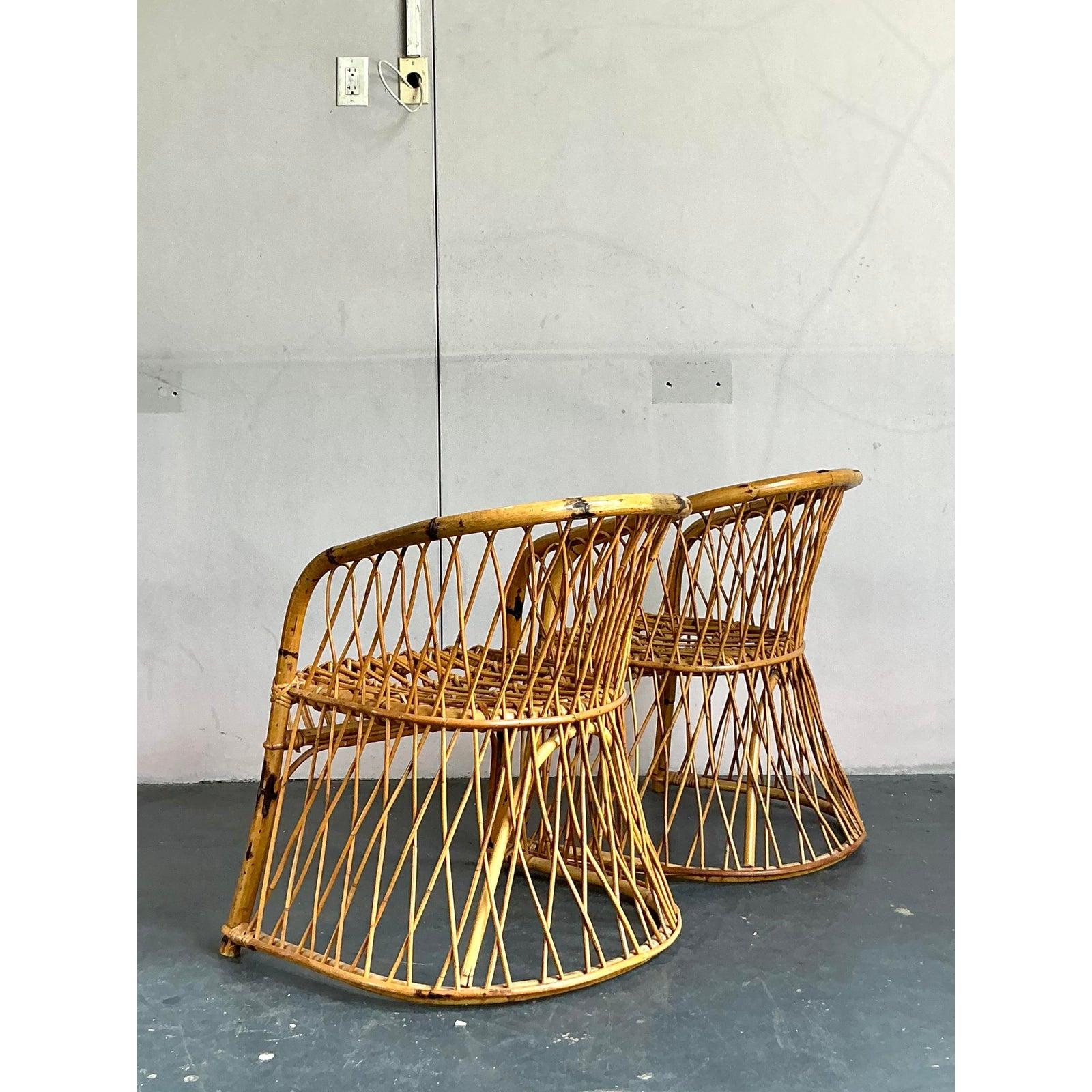Vintage Italian Bent Rattan Armchairs - A Pair For Sale 3