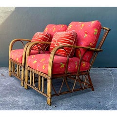 Vintage Italian Bent Rattan Lounge Chairs - A Pair