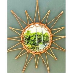 Vintage Italian Bent Rattan Sunburst Mirror