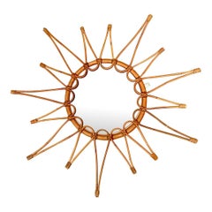 Vintage Italian Bent Rattan Sunburst Mirror