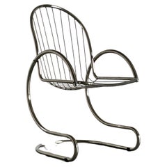 Vintage Italian Bent Steel Chrome Cantilever Chair in Style of Gastone Rinaldi
