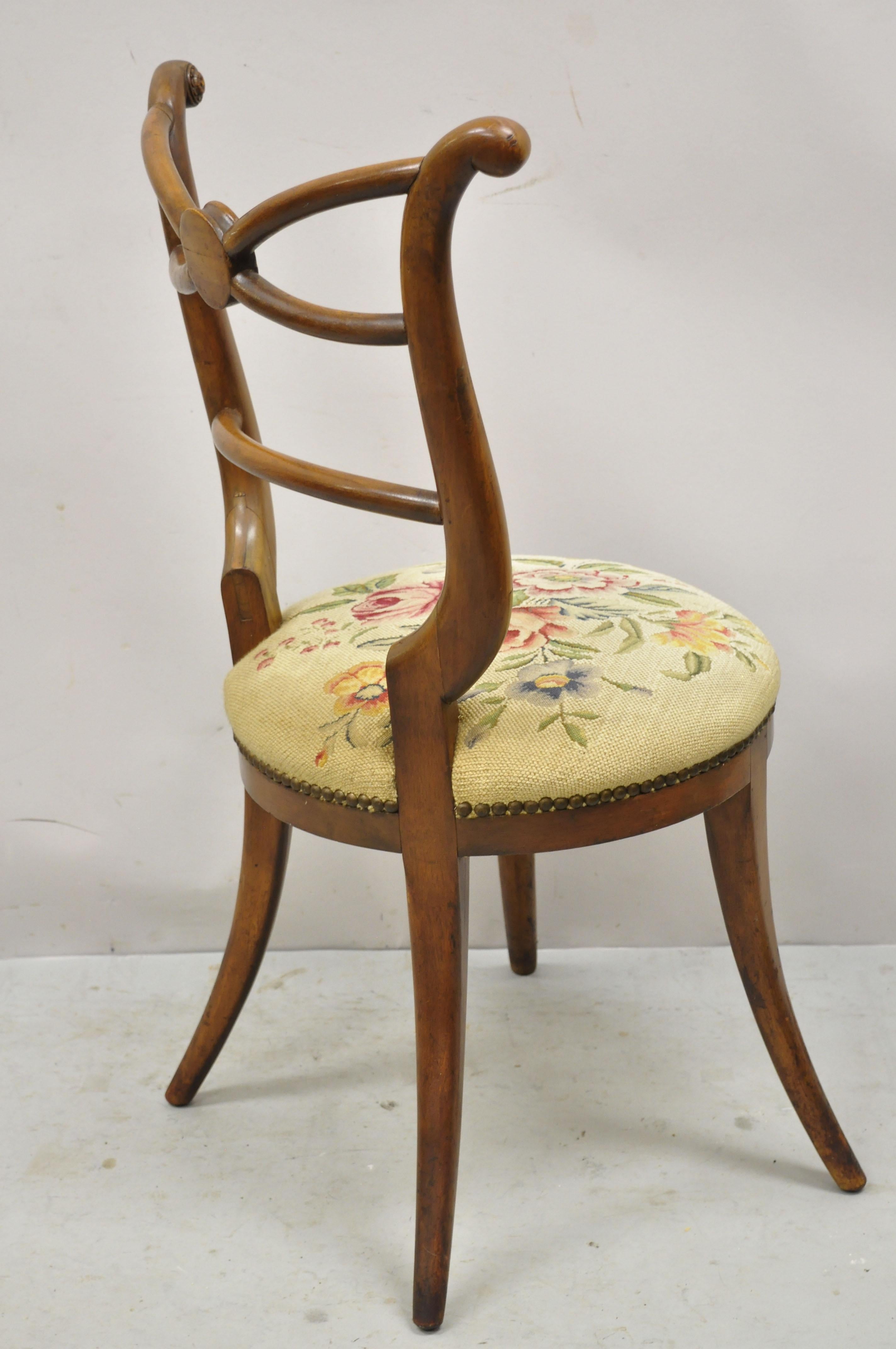 Vintage Italian Biedermeier Saber Leg Accent Side Chair with Needlepoint Seat For Sale 4