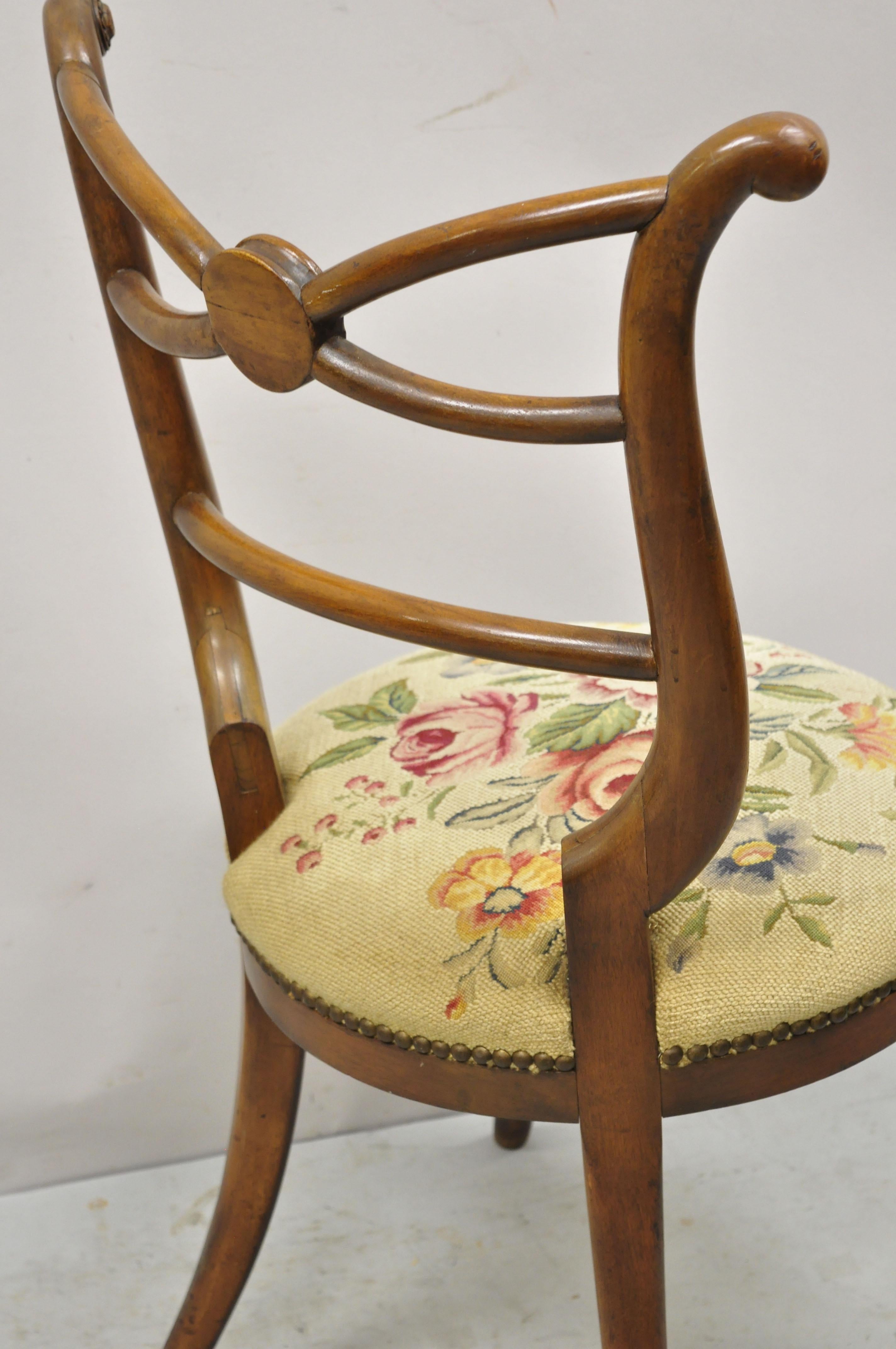 Vintage Italian Biedermeier Saber Leg Accent Side Chair with Needlepoint Seat For Sale 6
