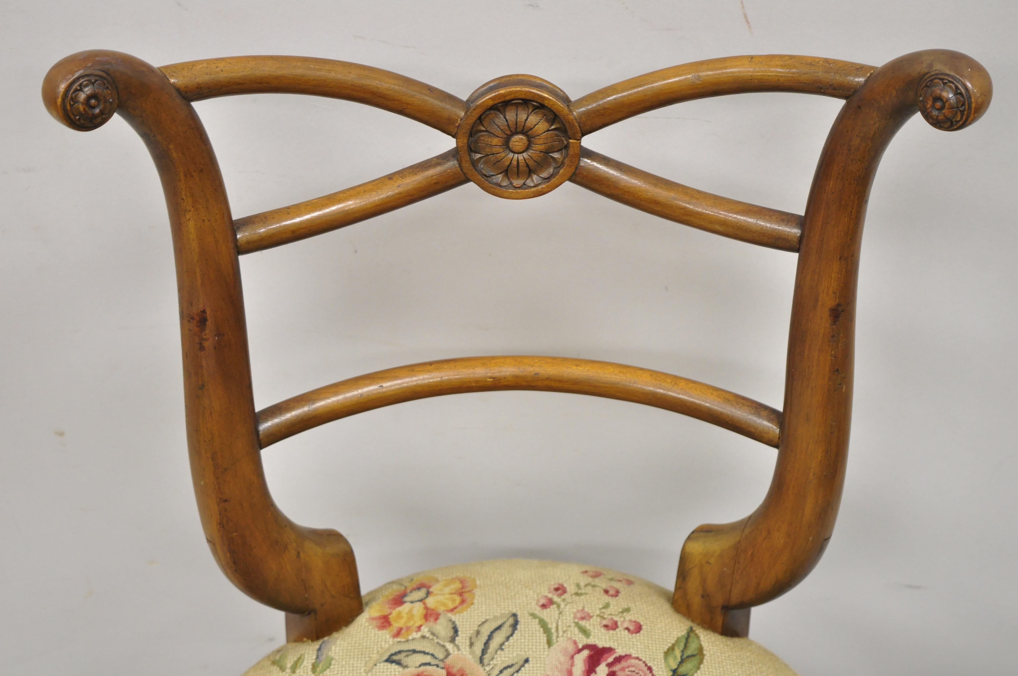 Vintage Italian Biedermeier Saber Leg Accent Side Chair with Needlepoint Seat In Good Condition For Sale In Philadelphia, PA