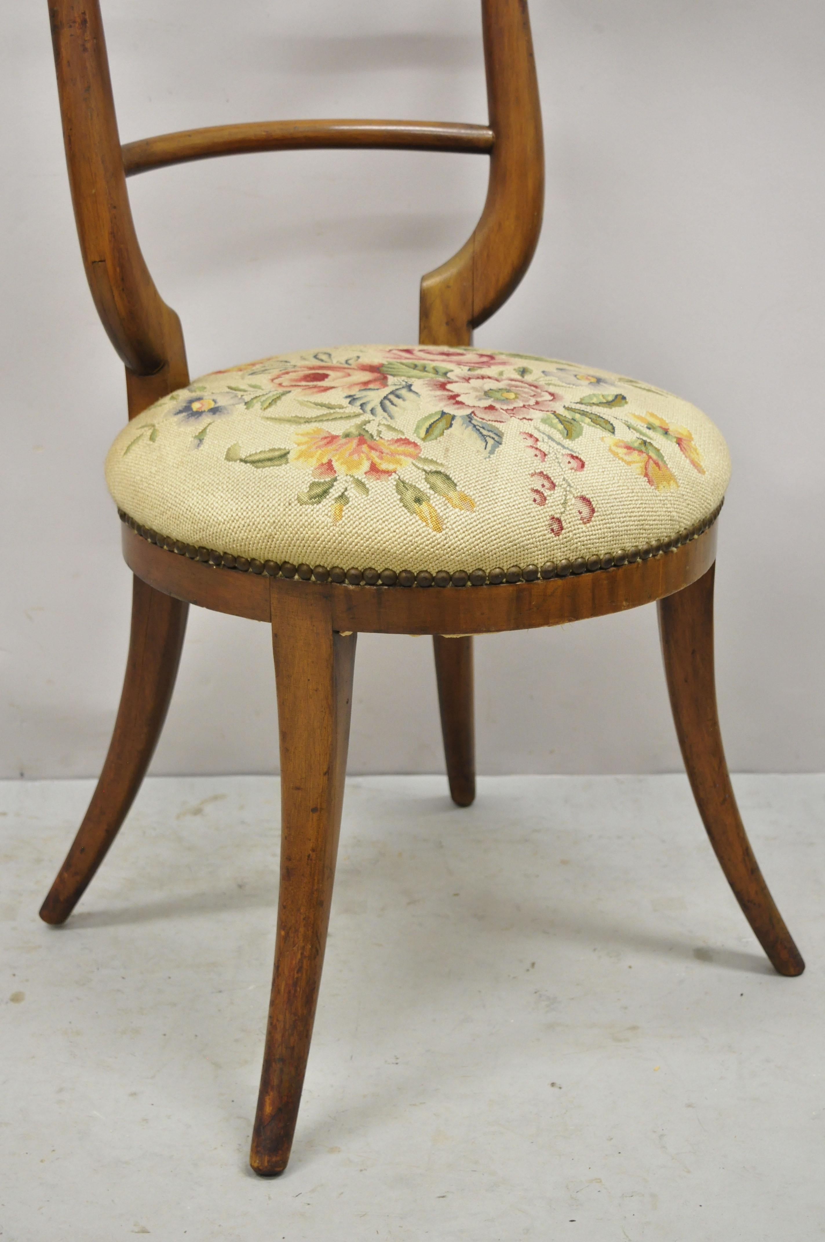 Fabric Vintage Italian Biedermeier Saber Leg Accent Side Chair with Needlepoint Seat For Sale