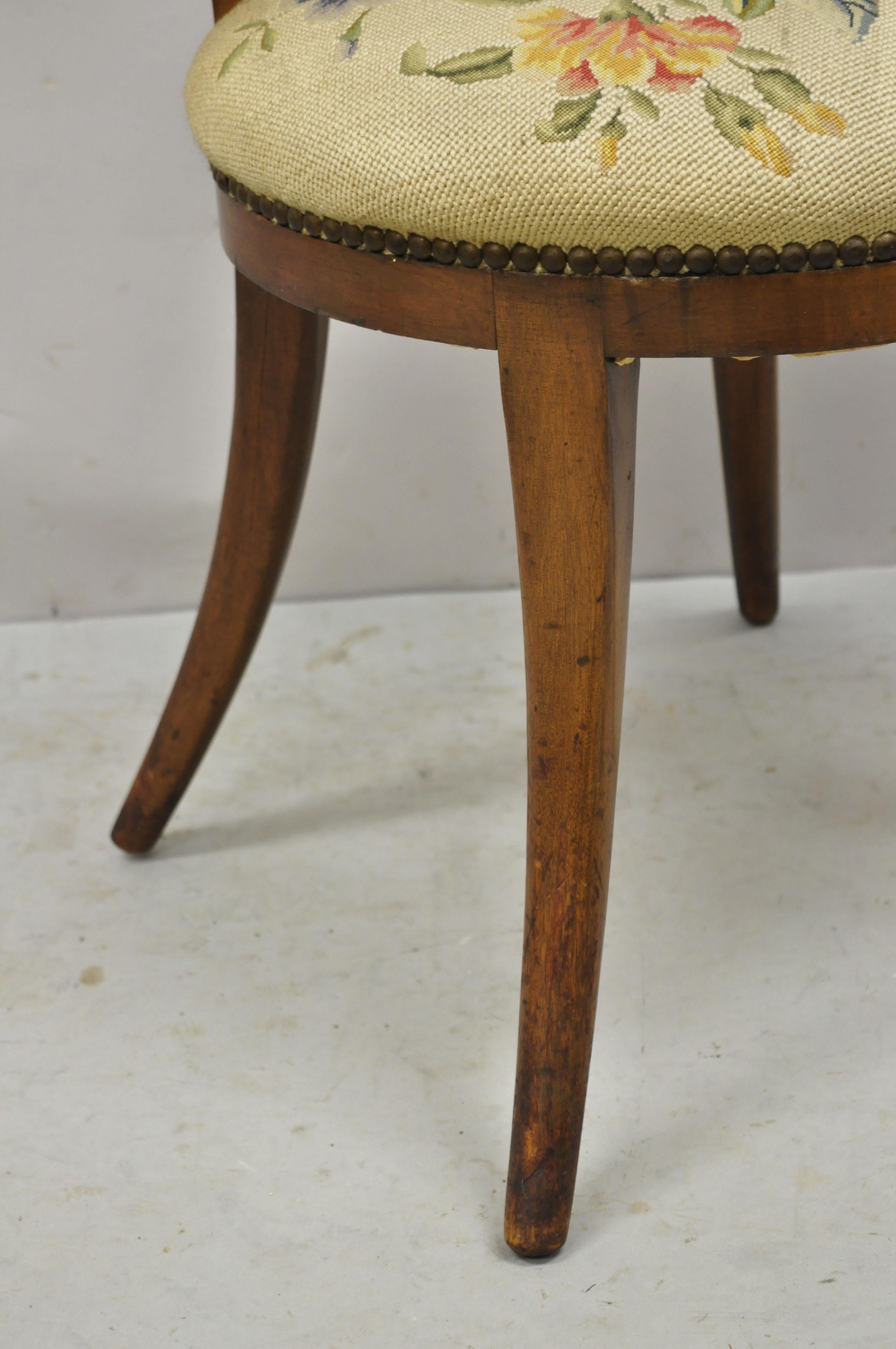 Vintage Italian Biedermeier Saber Leg Accent Side Chair with Needlepoint Seat For Sale 1