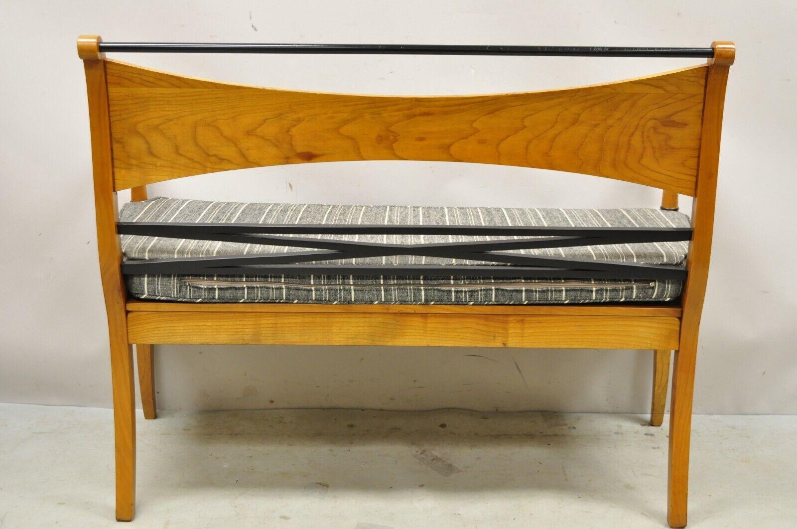 Vintage Italian Biedermeier X-Frame Burlwood Cane Seat Klismos Long Bench Settee For Sale 4