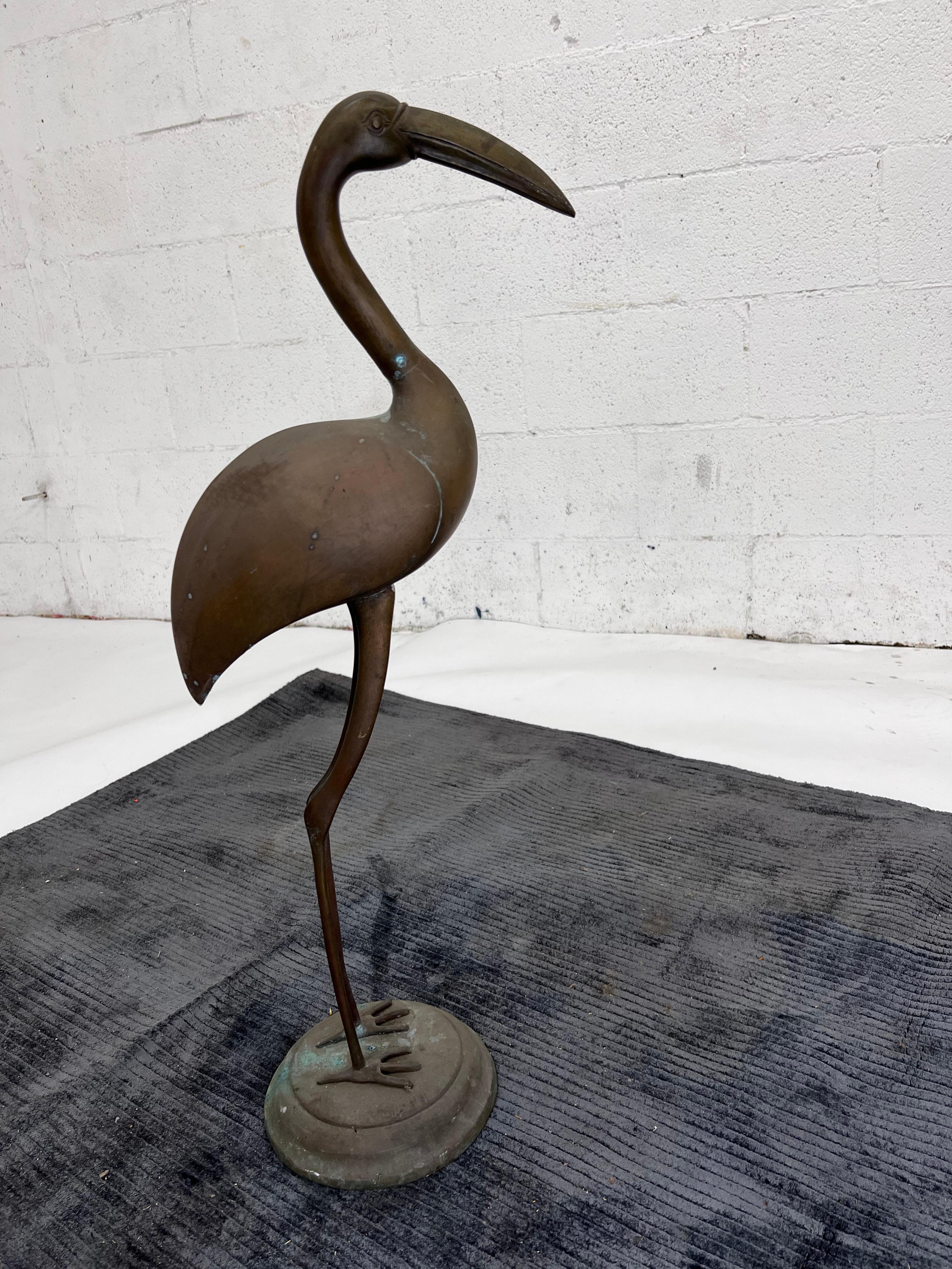 Minimalist Vintage Italian Big Bronze Heron or Crane, 1970s