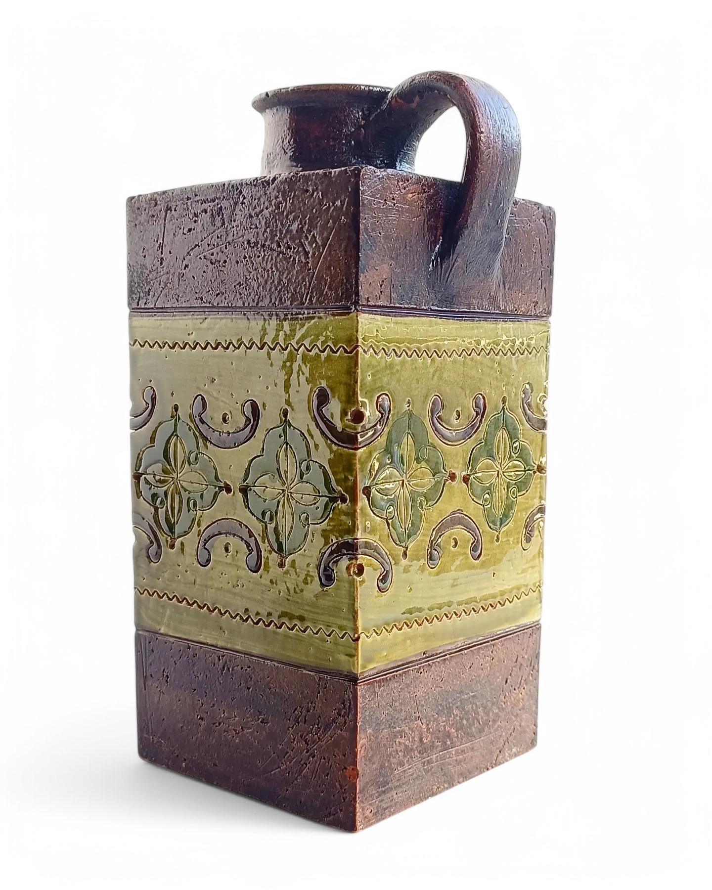 Rustic Mid Century Bitossi Aldo Londi ¨Arabesque Decor¨ Ceramic Pitcher, 1960s For Sale 1