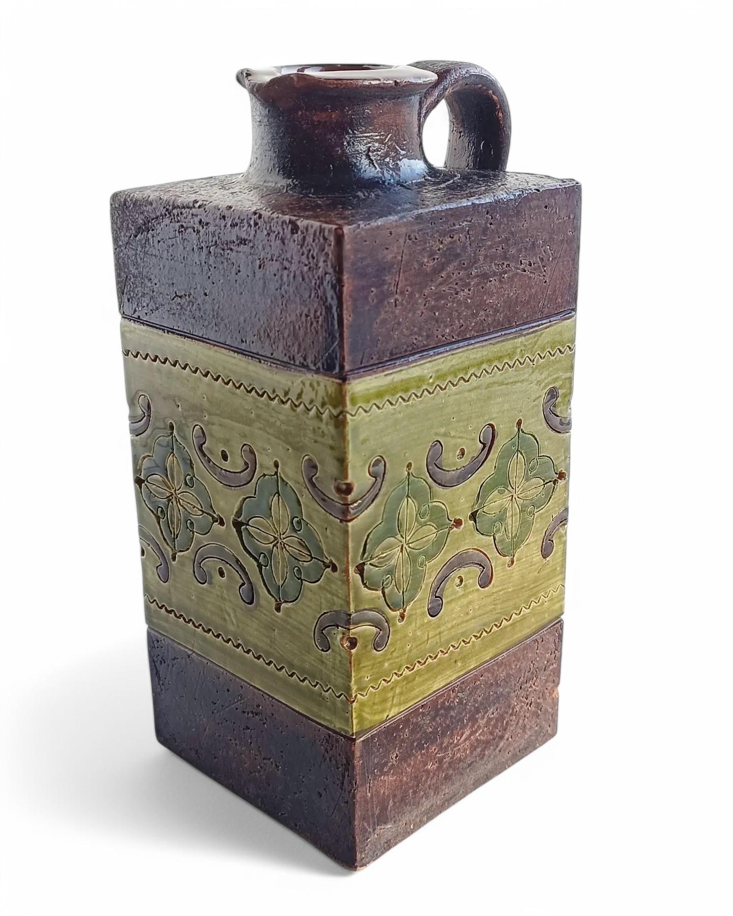 Rustic Mid Century Bitossi Aldo Londi ¨Arabesque Decor¨ Ceramic Pitcher, 1960s For Sale 3