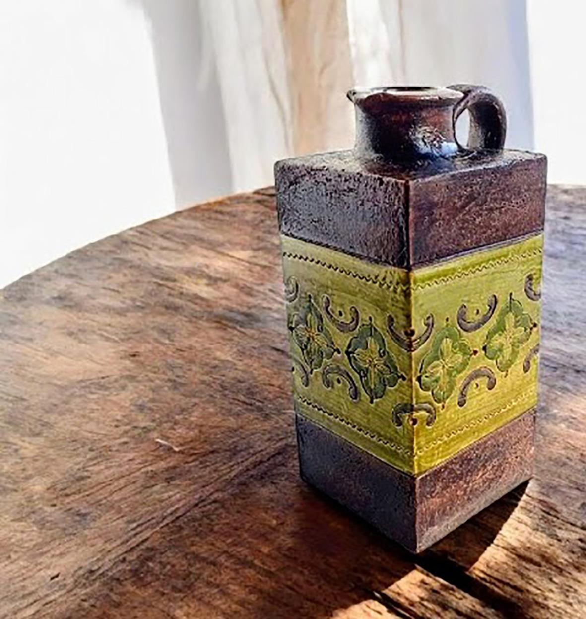Italian Rustic Mid Century Bitossi Aldo Londi ¨Arabesque Decor¨ Ceramic Pitcher, 1960s For Sale