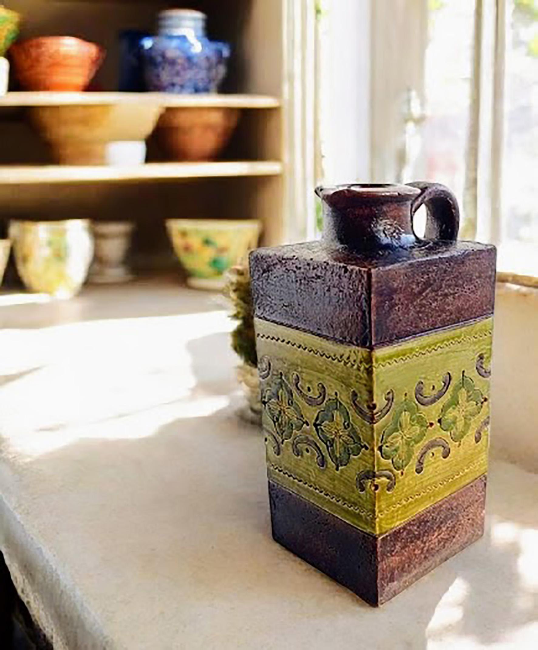 Rustic Mid Century Bitossi Aldo Londi ¨Arabesque Decor¨ Ceramic Pitcher, 1960s For Sale 2
