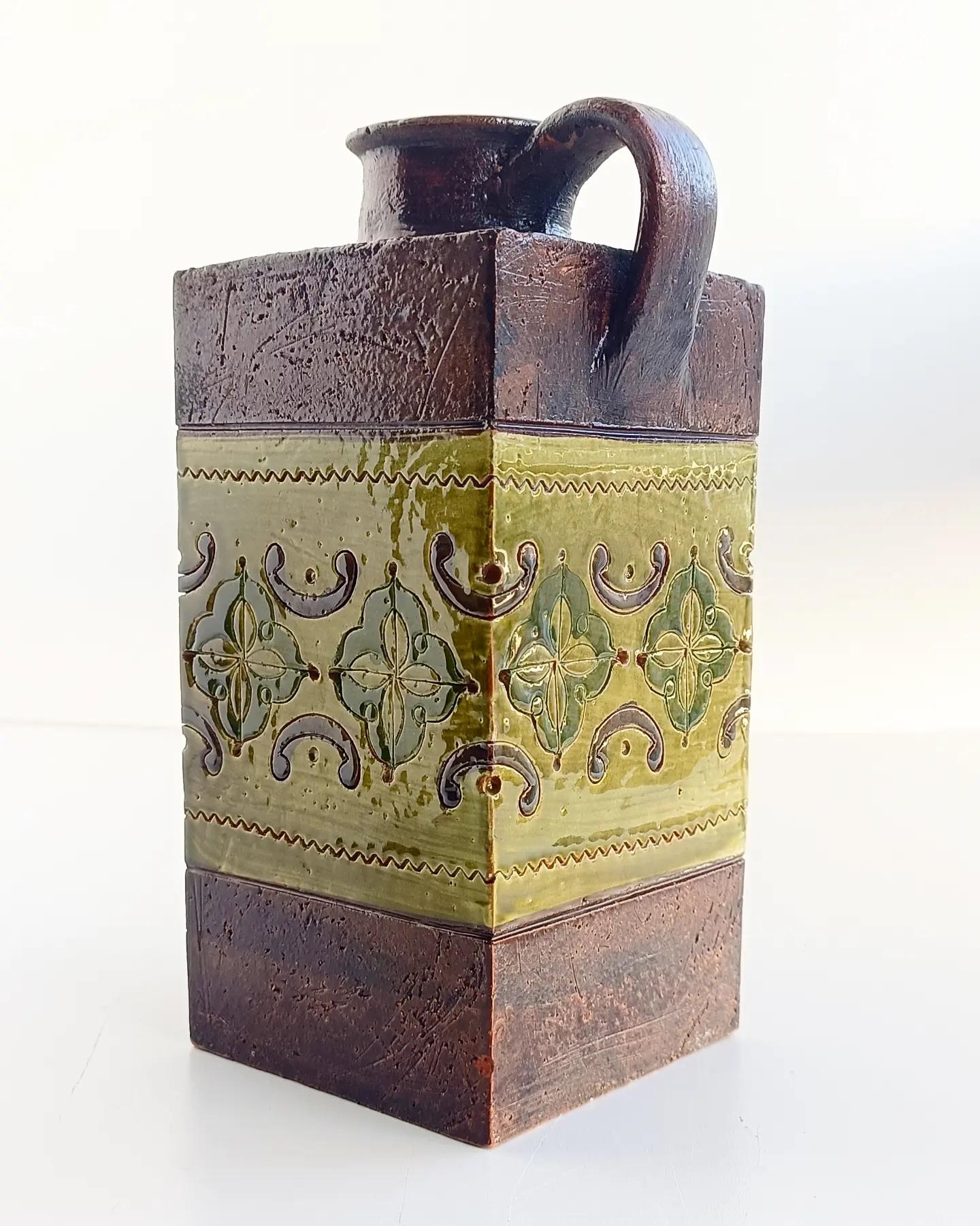 Italienischer Bitossi Aldo Londi Vintage-Krug aus Keramik mit arabischem Dekor, 1960er Jahre (Moderne der Mitte des Jahrhunderts) im Angebot