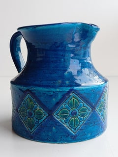 Vintage Italian Bitossi Aldo Londi Rimini Blu Ceramic Pitcher, Italy, 1960s
