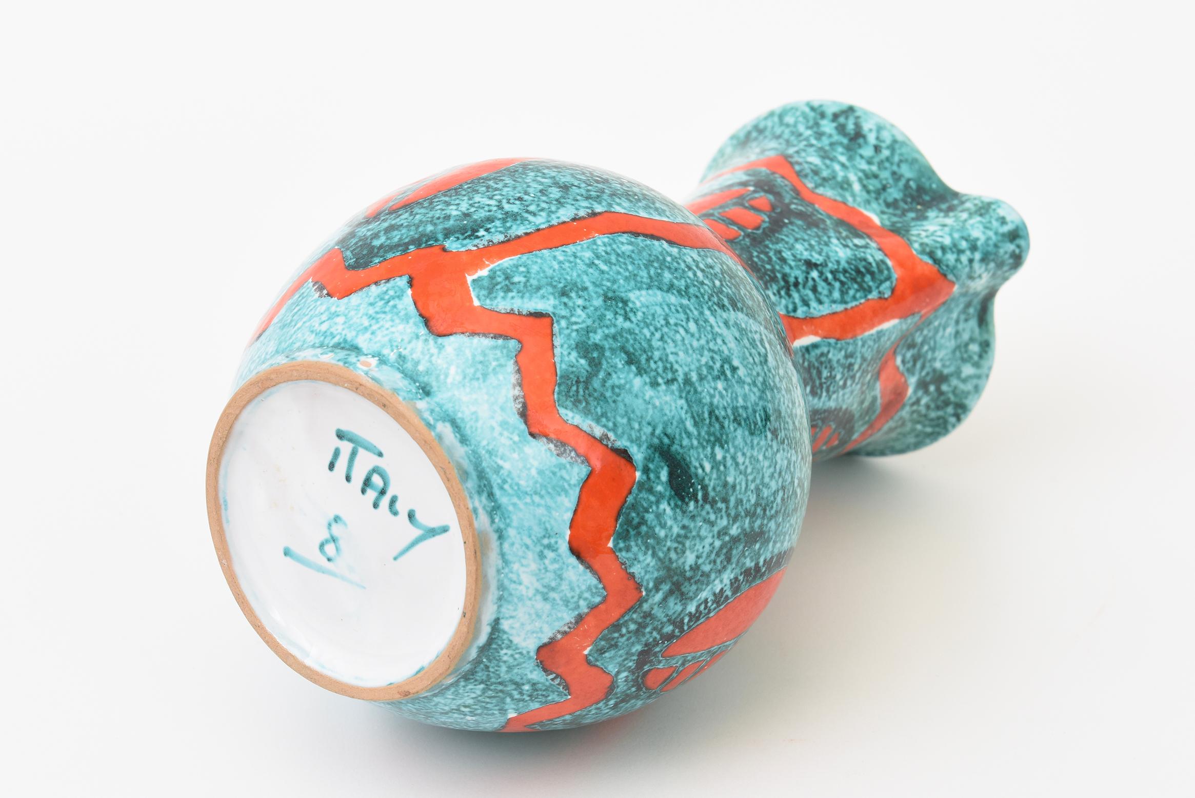 Pichet vintage en céramique abstraite de style Bitossi Turquoise, Orange, Blanc en vente 3