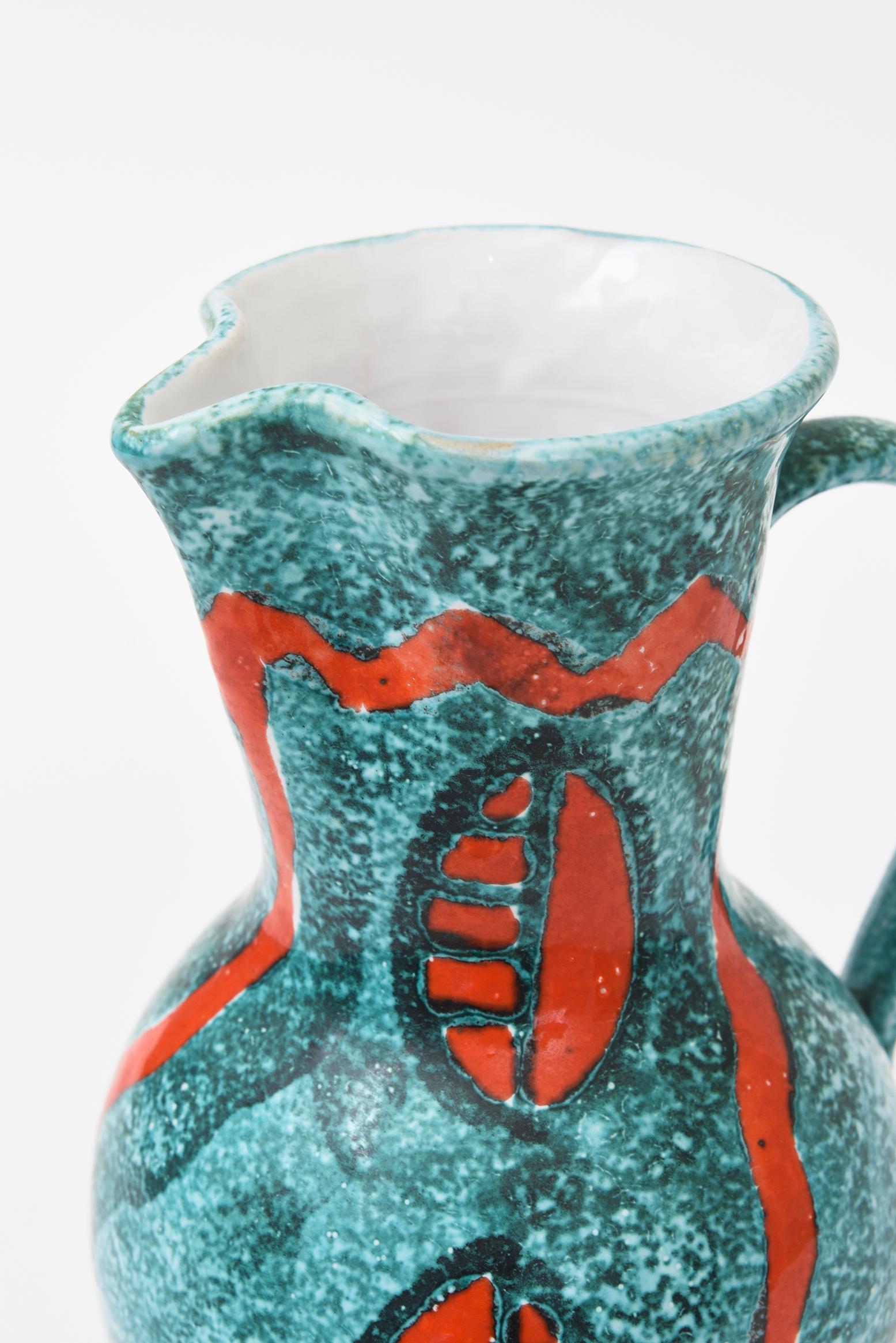 italien Pichet vintage en céramique abstraite de style Bitossi Turquoise, Orange, Blanc en vente