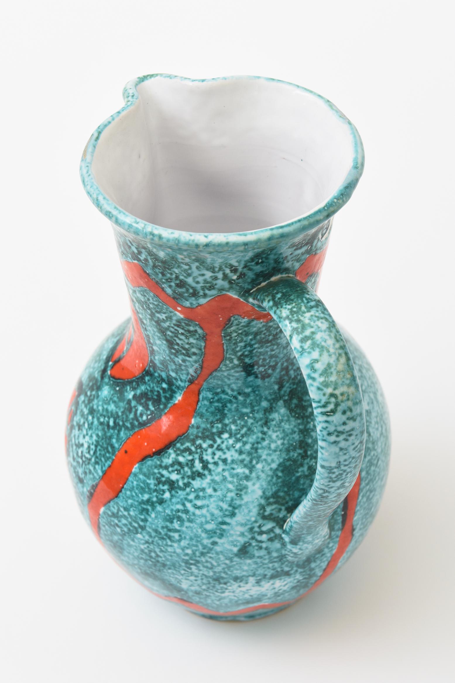 Pichet vintage en céramique abstraite de style Bitossi Turquoise, Orange, Blanc Bon état - En vente à North Miami, FL