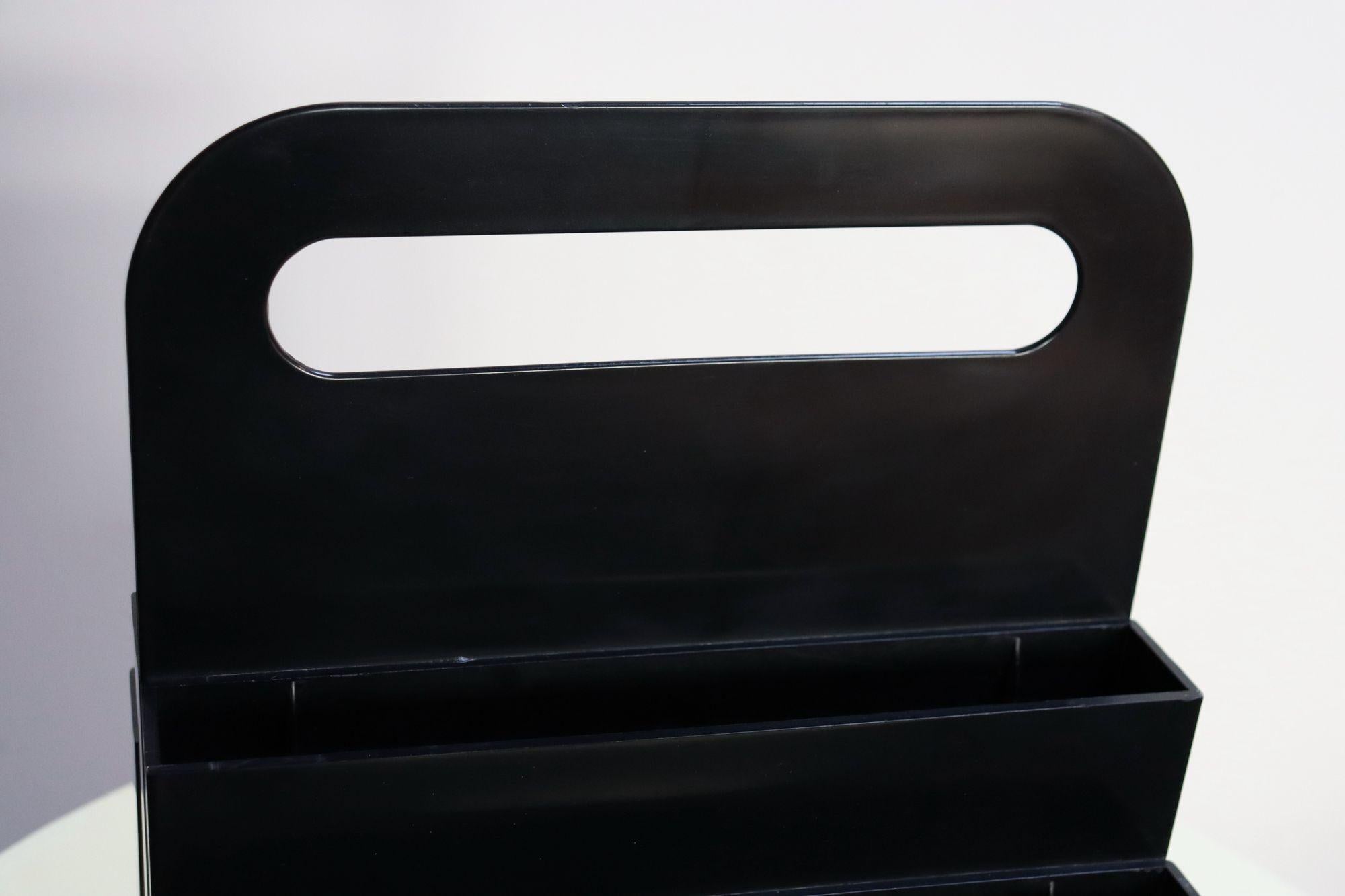 Vintage Italian Black ABS Plastic Magazine Rack by Olaf von Bohr for Kartell For Sale 3
