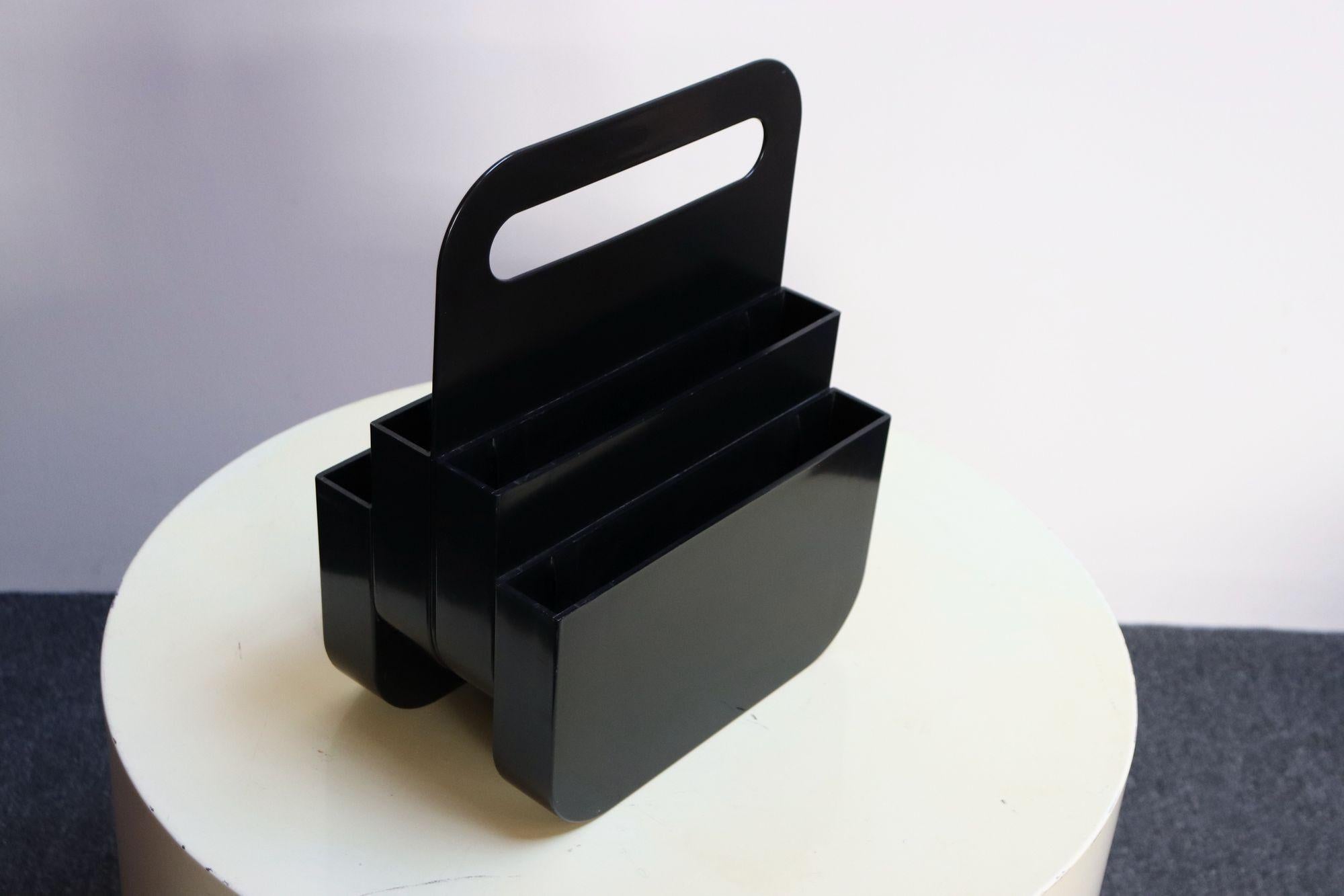 Vintage Italian Black ABS Plastic Magazine Rack by Olaf von Bohr for Kartell For Sale 11