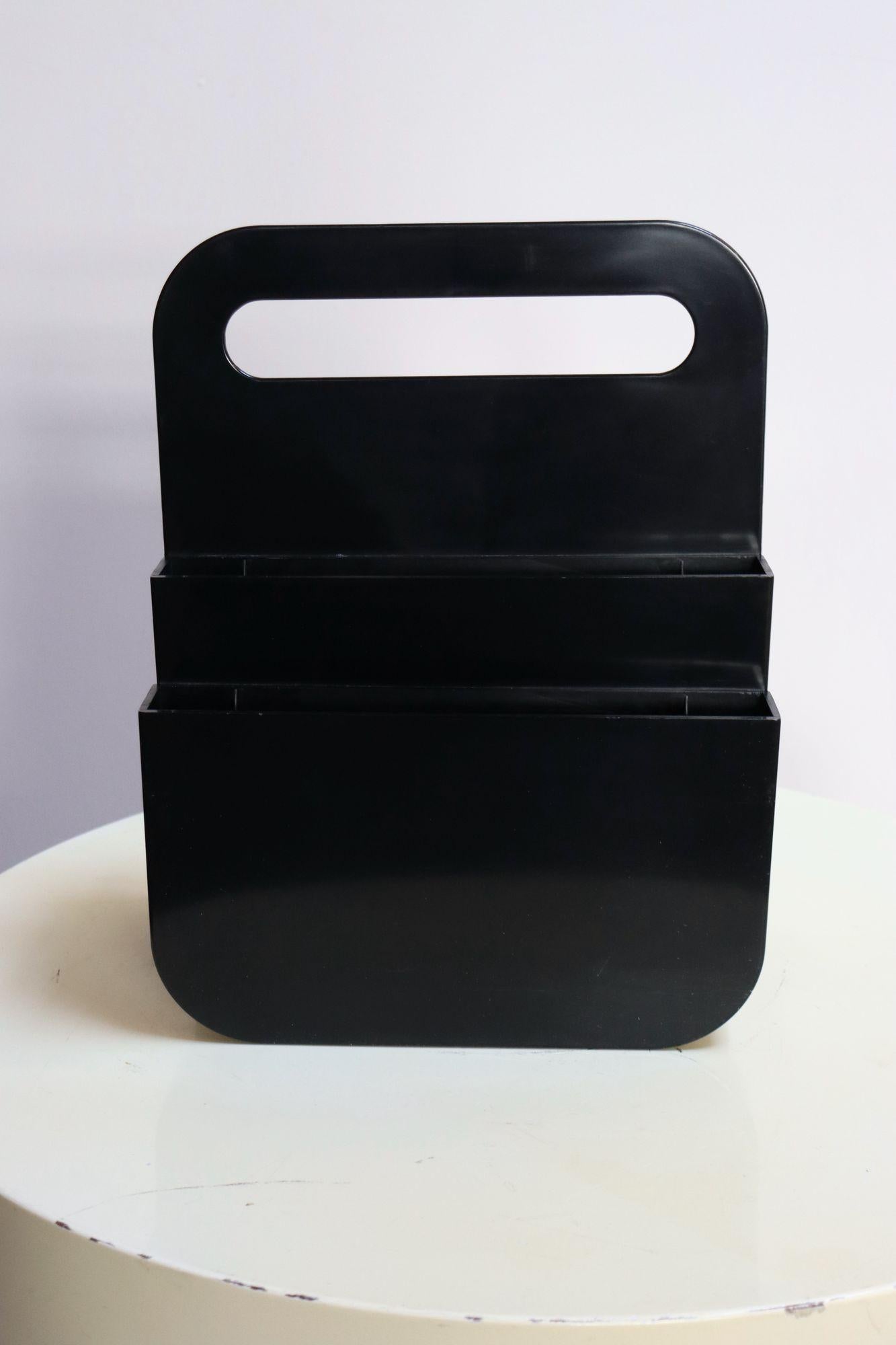Mid-Century Modern Vintage Italian Black ABS Plastic Magazine Rack by Olaf von Bohr for Kartell For Sale