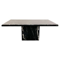 Vintage Italian Black And White Rectangle Marble Dining Table
