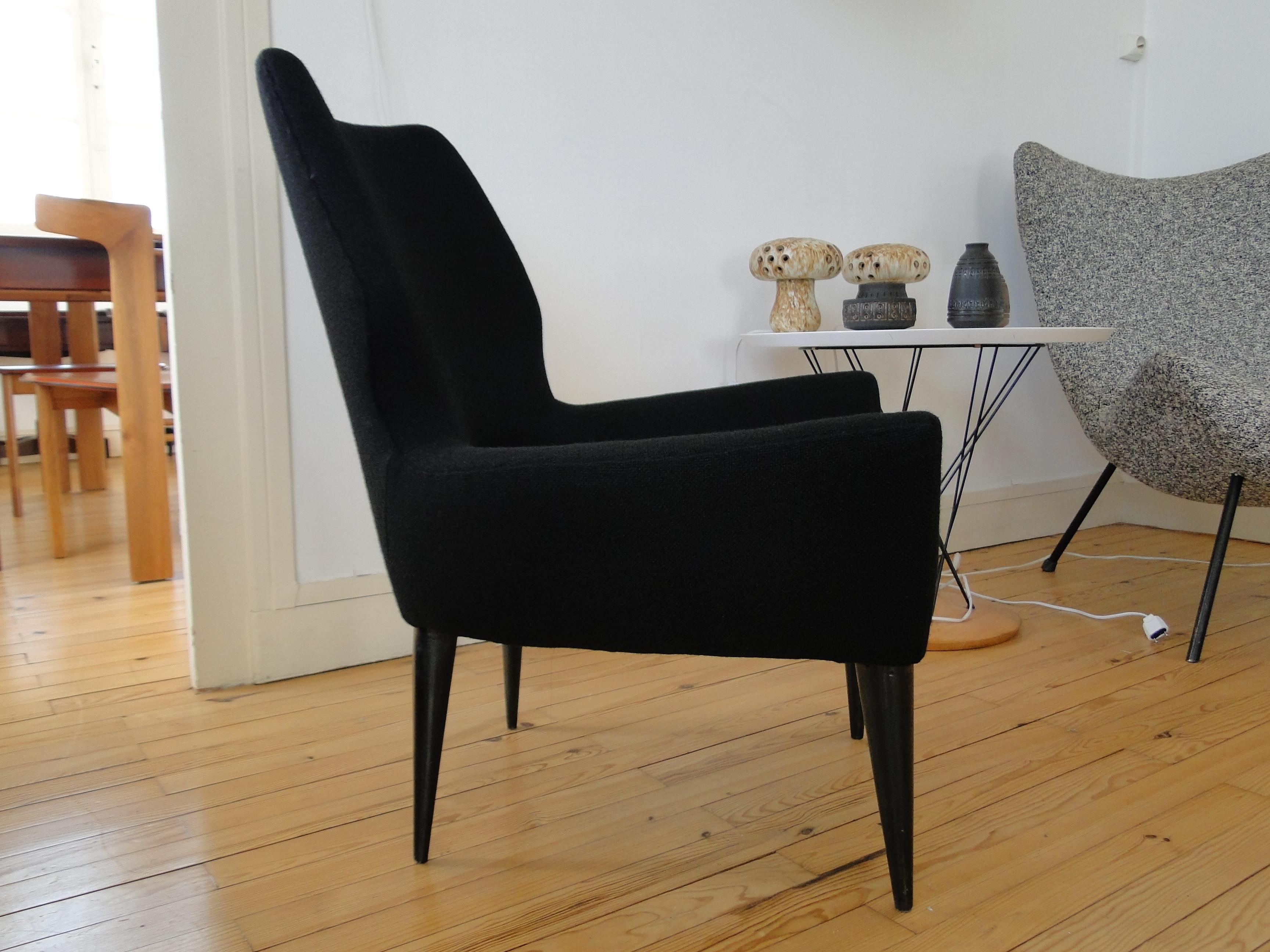 Vintage Italian Black Armchair Mid century In Good Condition For Sale In Lège Cap Ferret, FR