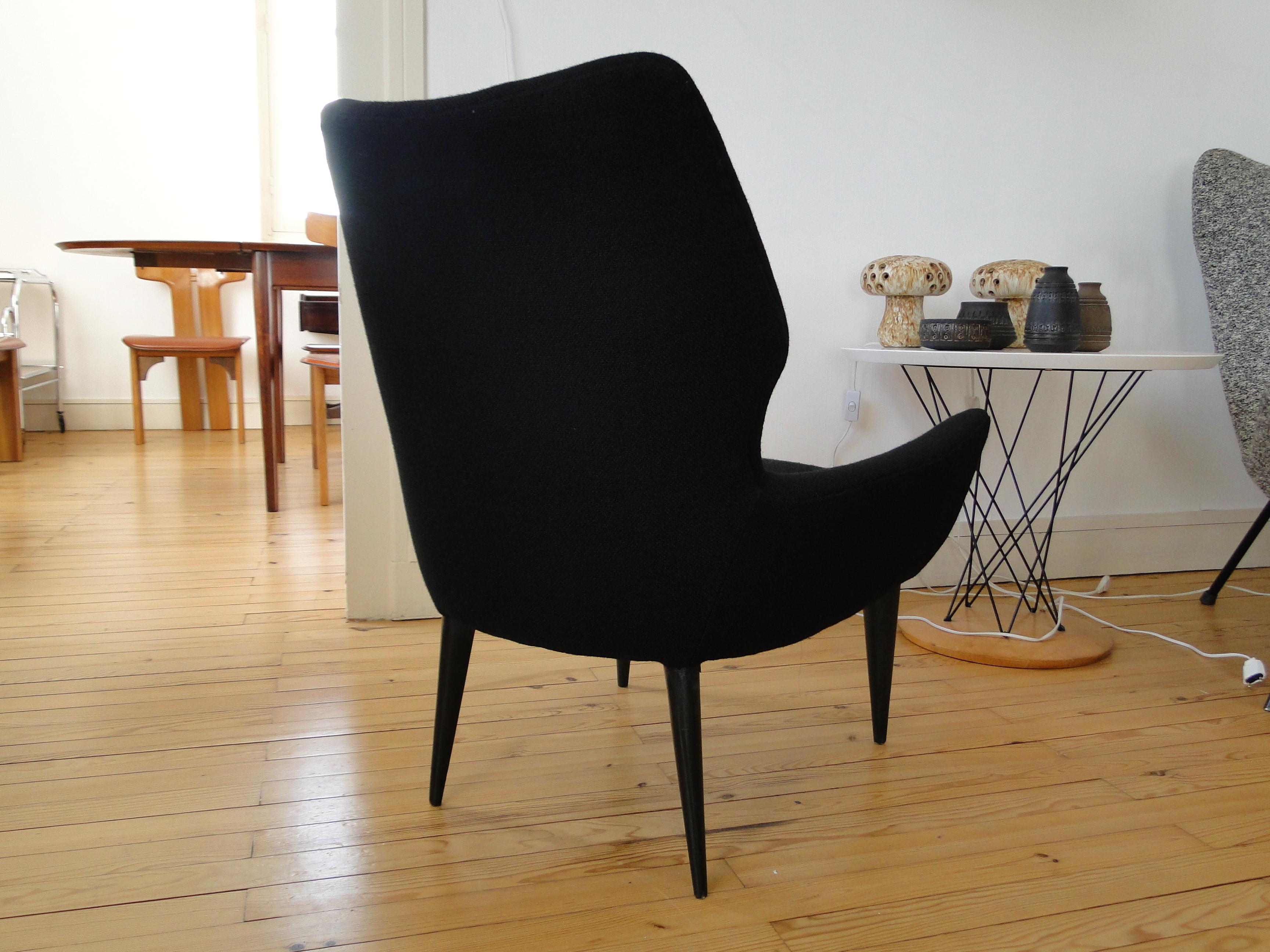 Fabric Vintage Italian Black Armchair Mid century For Sale